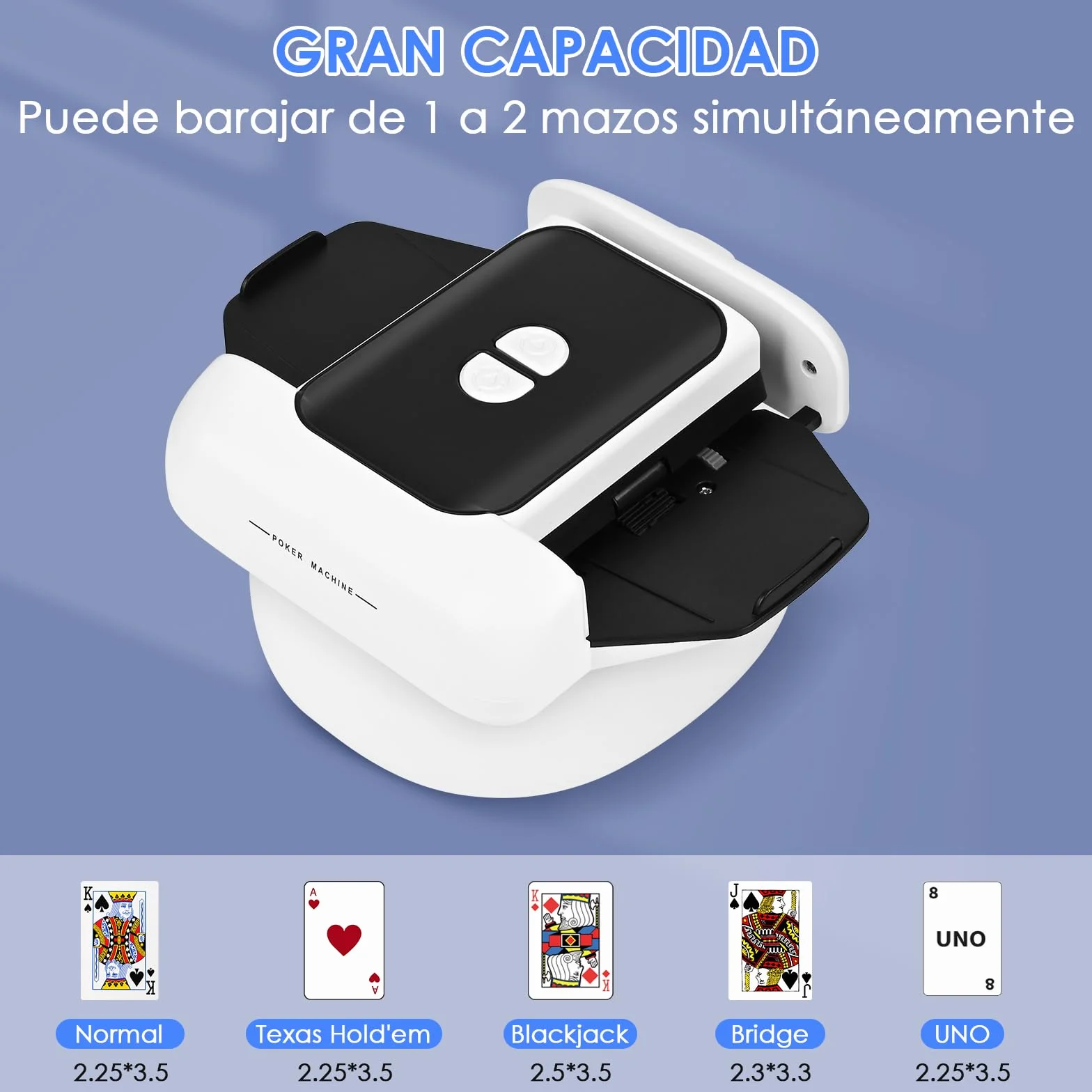 Barajador de Cartas Automático Recargable para 1-2 Barajas, Bajo Ruido, Póquer, UNO, Blackjack
