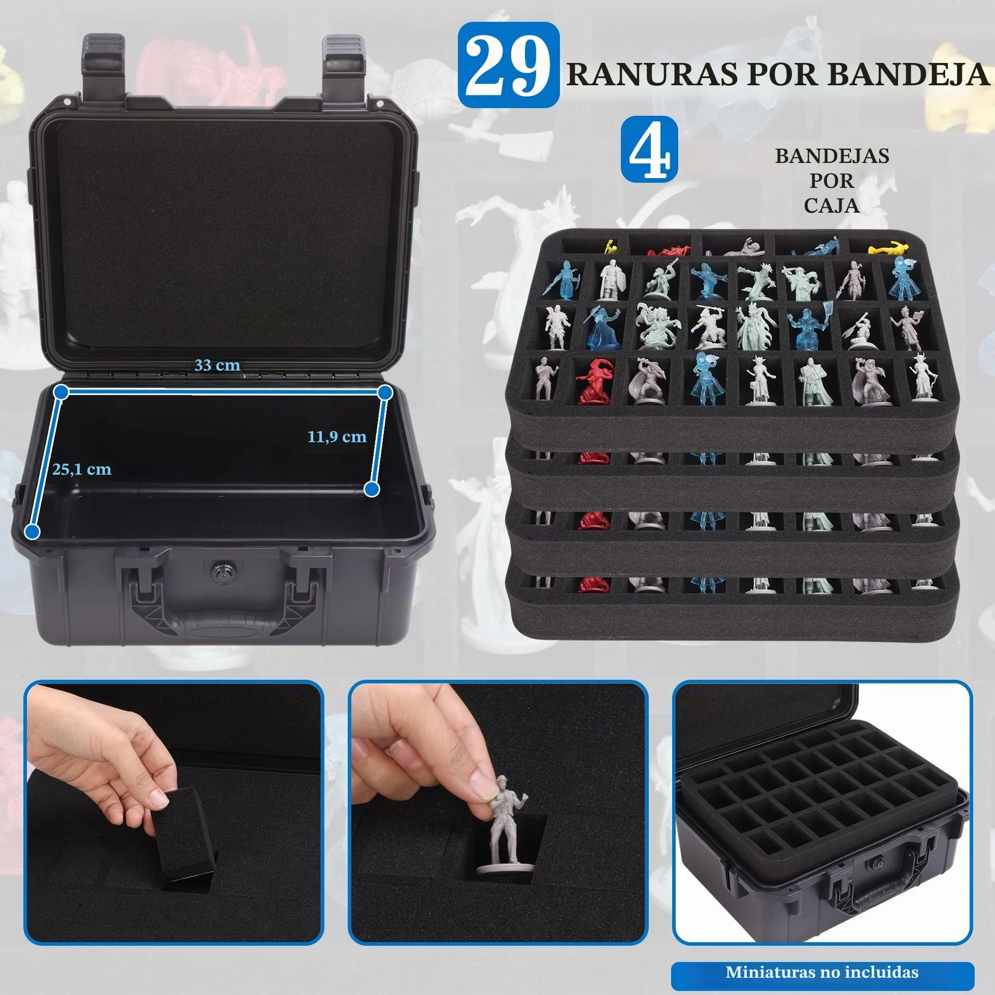 Estuche Resistente para Almacenar Miniaturas, Maletín de Transporte para 116 Miniaturas Incluye 4 Inserciones de Espuma, Estuche de Almacenamiento de Miniaturas Compatible con Warhammer 40k