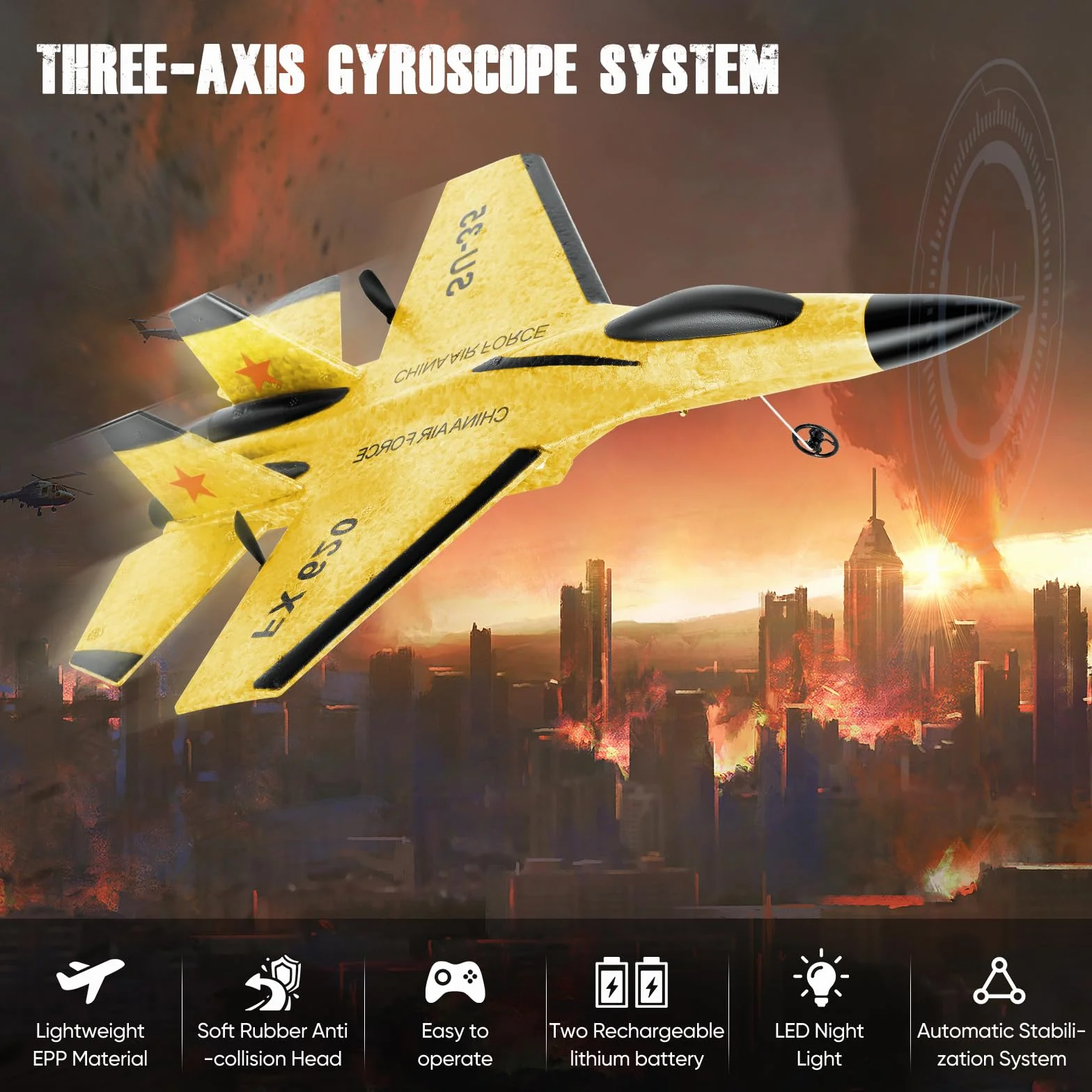 Avión de Control Remoto, Avión RC de 2,4GHz, 2 Modos de Inicio, Aviones de Control Remoto con Sistema de Vuelo Giroscópico de 3 Ejes, Luz Nocturna LED y Carga USB para Principiantes y Niños