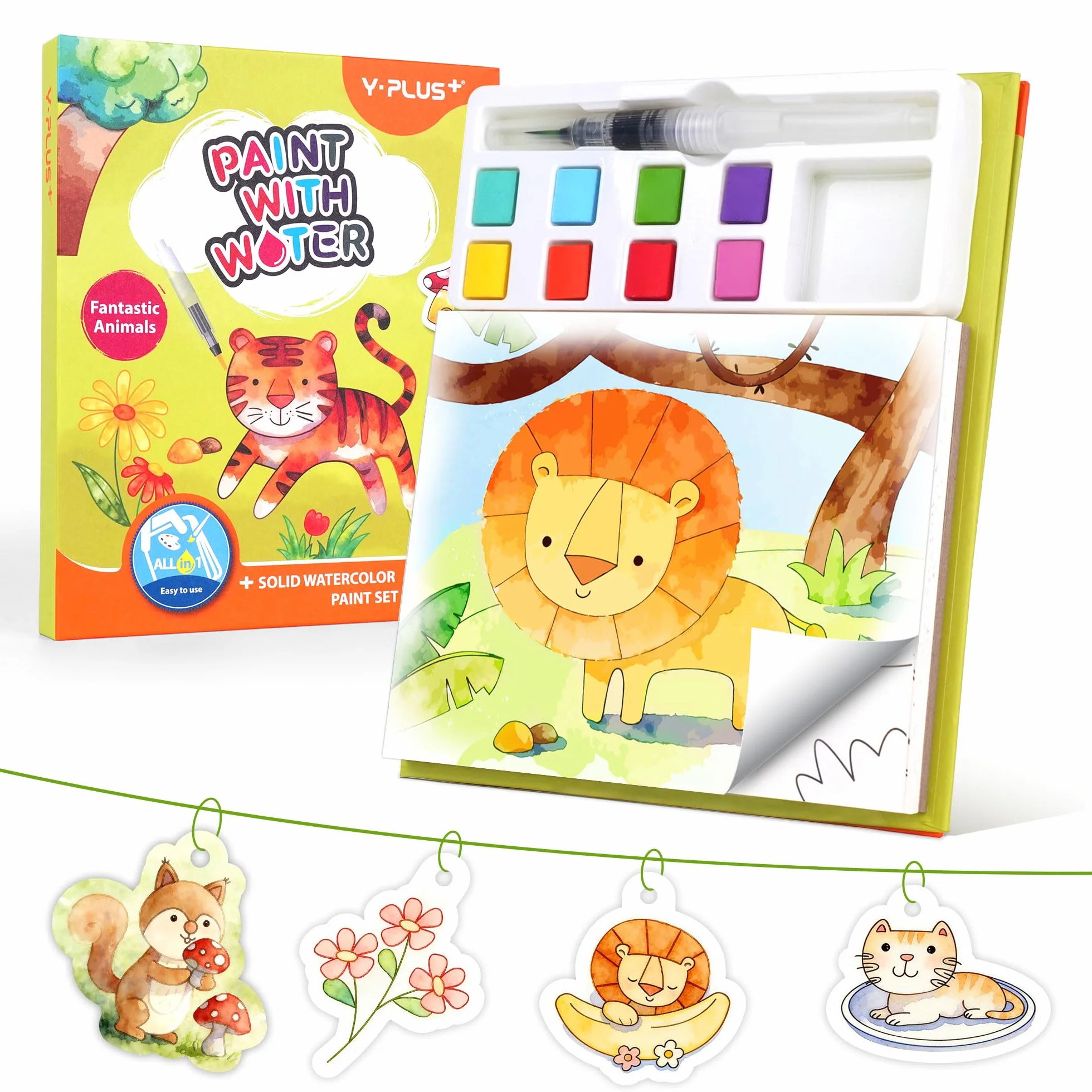 YPLUS Libro de Pintura con Agua para Niños 3-6 Años, Libro para Colorear Reutilizable con 8 Colores y Pincel de Agua, Juguete Creativo y Educativo, Regalo Infantil, Tema Animales