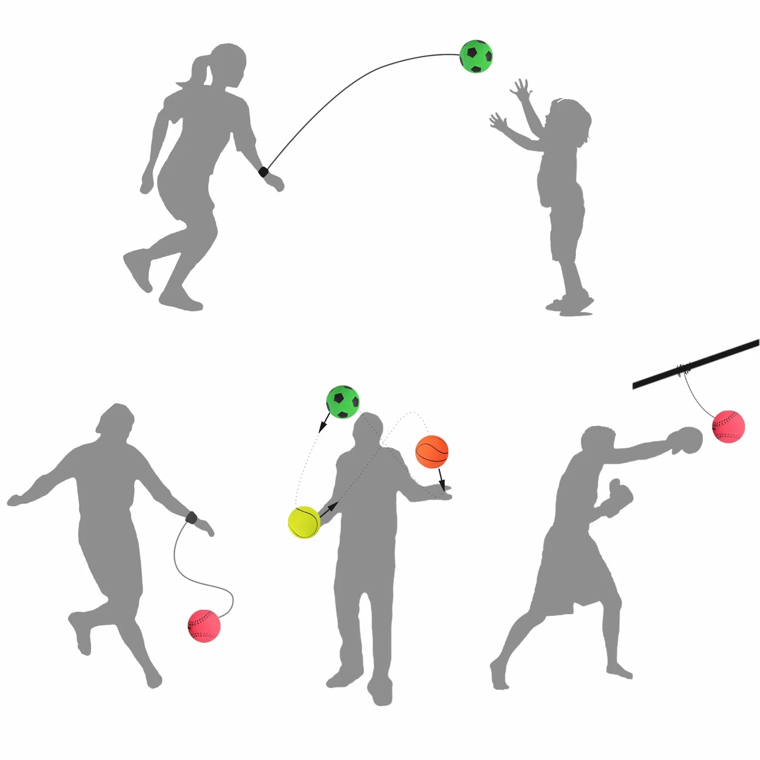 Pelota con Cuerda Elástica para Muñeca, 4 Piezas Wrist Return Balls para Niños y Adultos, Pelota de Rebote para Entrenamiento y Diversión