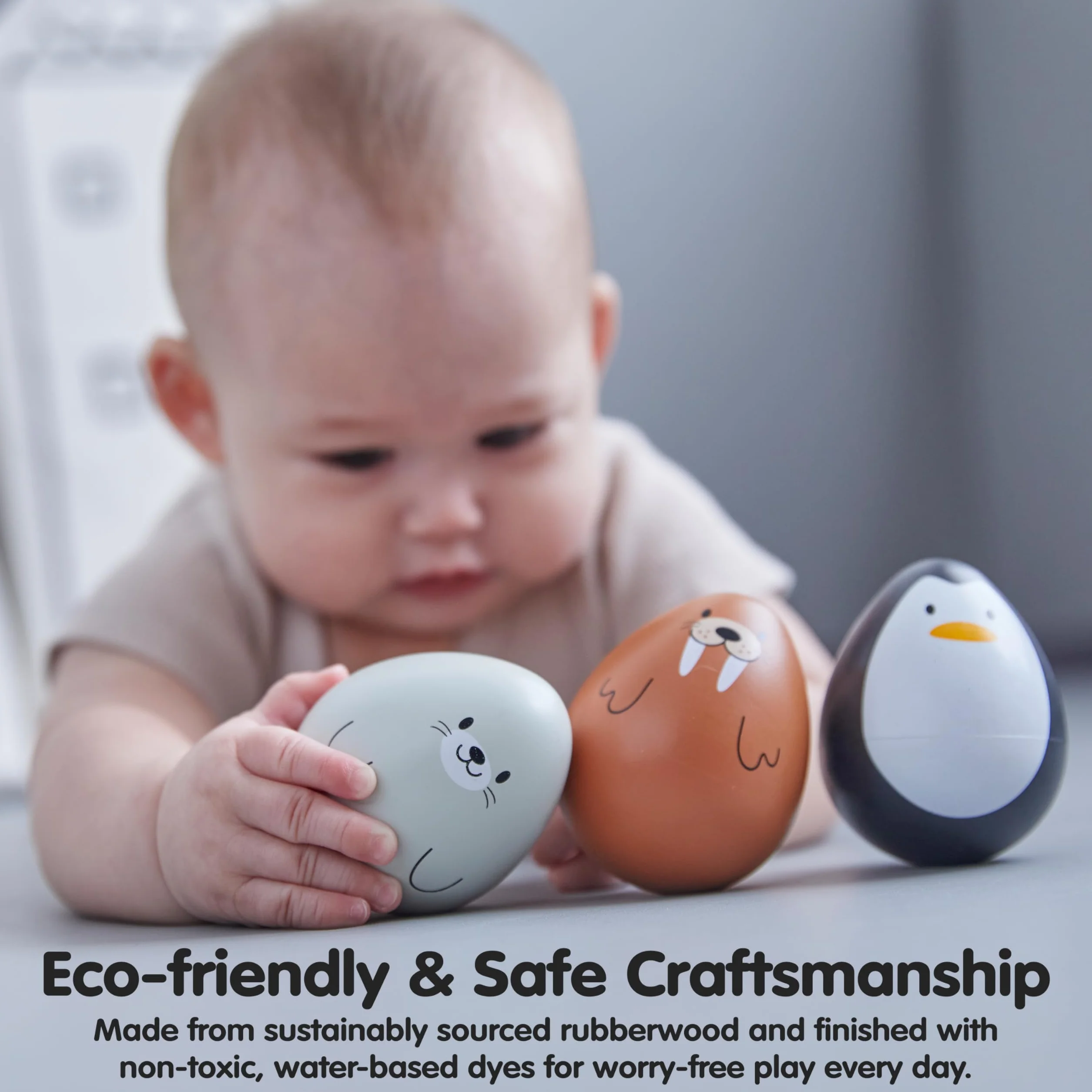 PlanToys Morsa tambaleante – Tentetieso de Madera, Juguete Seguro para bebés
