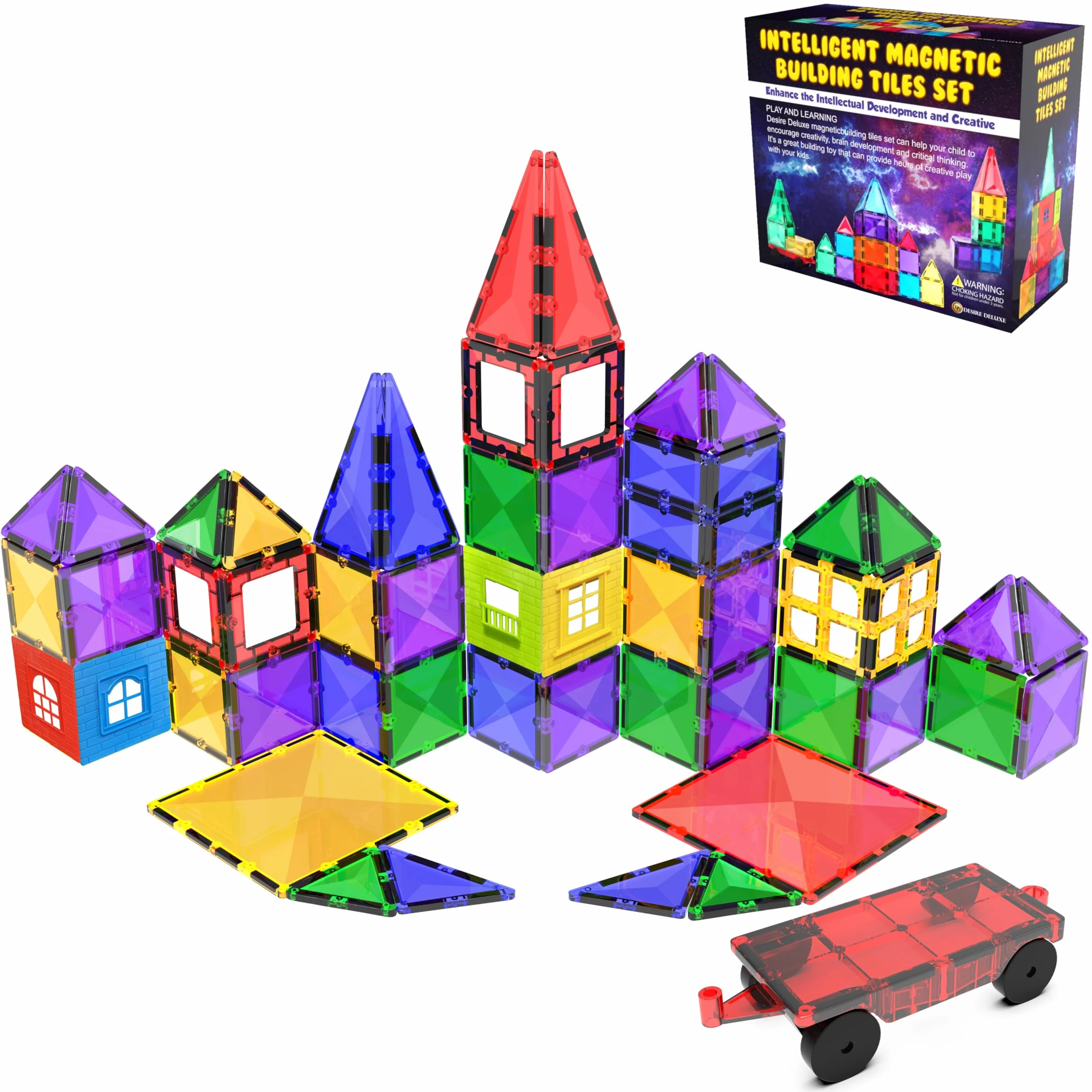 Juguete de Bloques de Construcción Magnéticos – Bloques Magnéticos Educativos Stem para Niños, Aprendizaje Creativo Sensorial Montessori para Bebés y Niños de 3+ Años – 57 Piezas