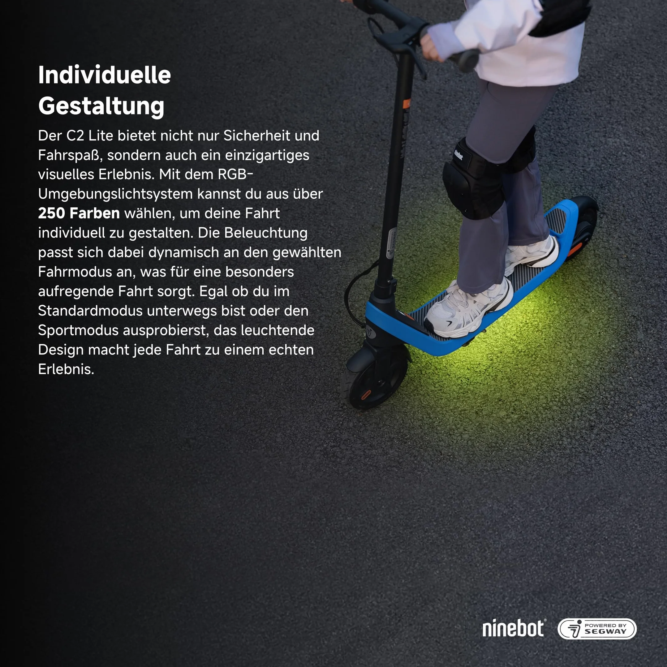 Segway-Ninebot C2 Lite, Patinete Eléctrico para niños y Adolescentes, máximo 16 km/h, 14 km de autonomía, 3 Modos de conducción