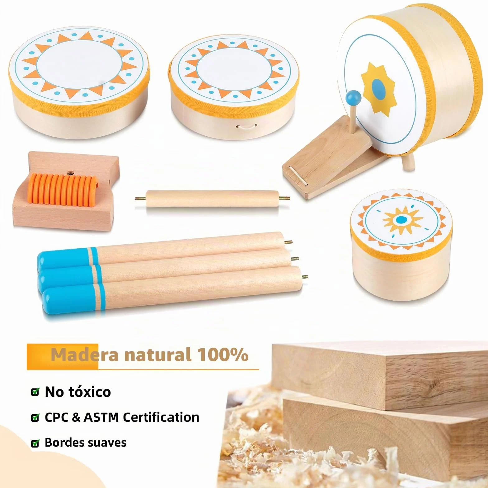 Tambor Montessori para Bebés de 1+ Año | Set de Tambores Educativo de Madera para Niños Pequeños 1-3 Años | Instrumentos Musicales para Bebés, el Regalo Cumpleaños/Navidad para Niños y Niñas