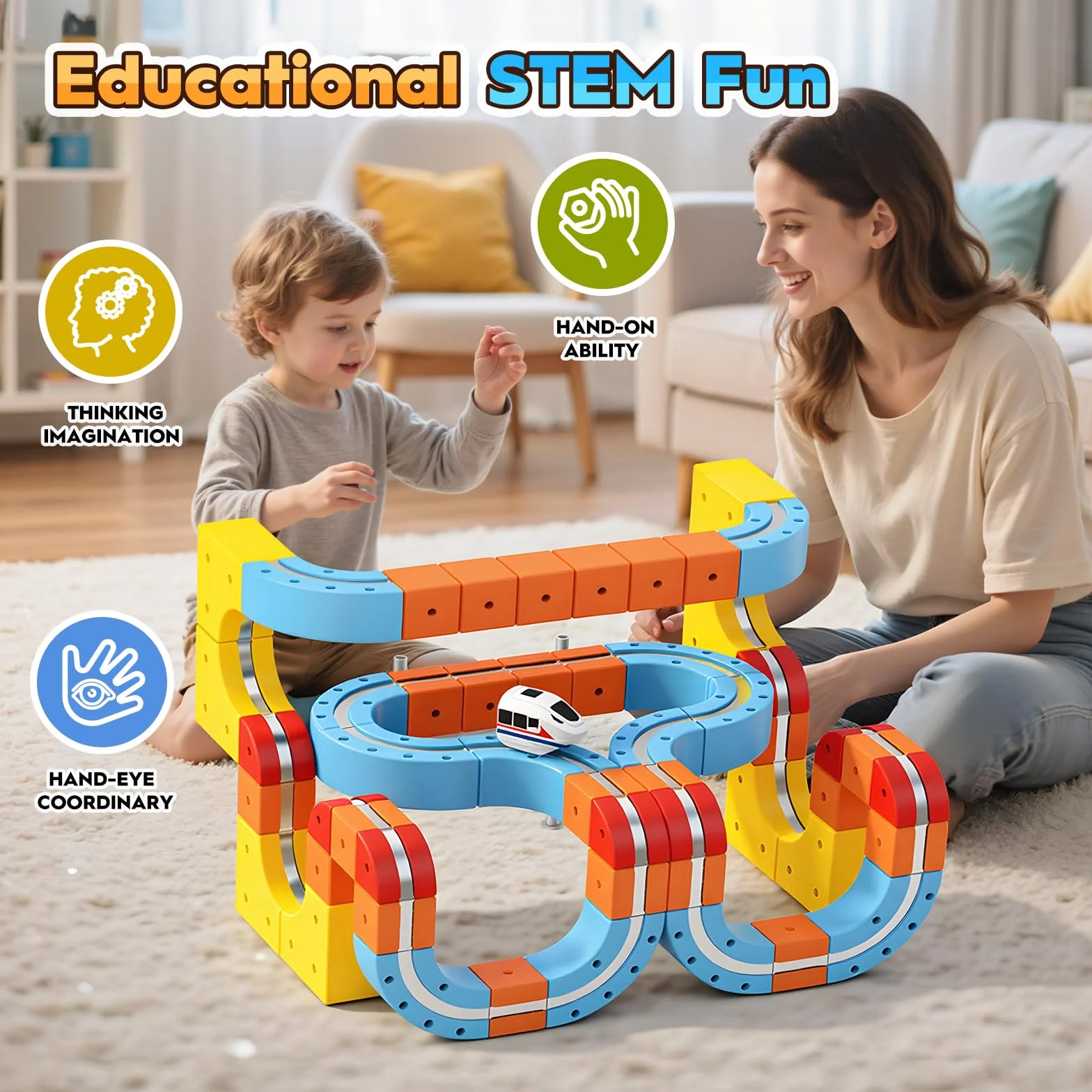 80 Piezas Tren Electrico Juguete Niños, DIY Cube Track Regalo Niño Niña 3 4 5 6 7 8 Años Cubos 3D Tren Magnetico Eléctrico Juguetes Niño 3-8 Años