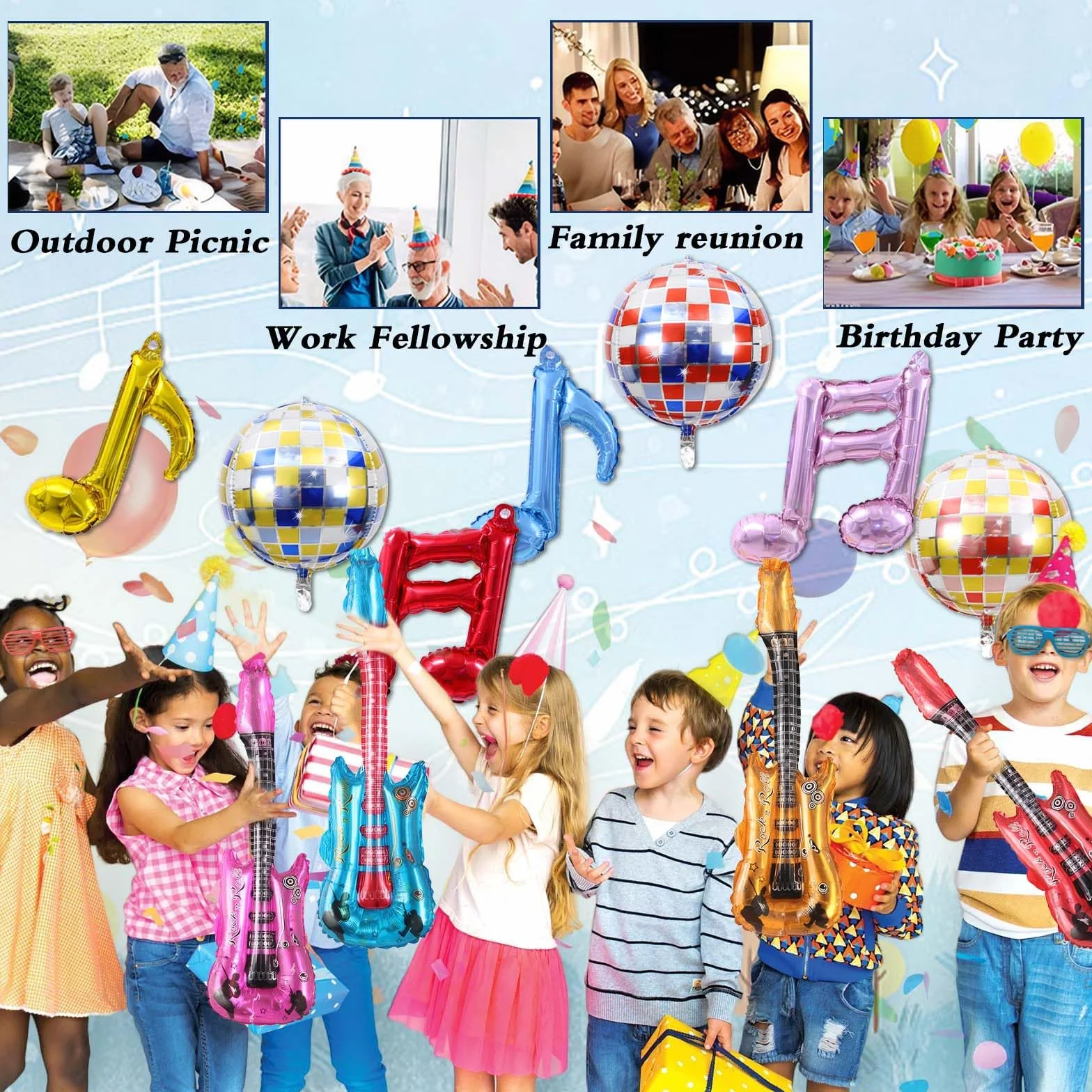 20 Juguetes inflables Rock Star Toys para decoración de Carnaval y Fiestas，Set de Juguetes Musicales para Rock Infantil, con Micrófono, Saxofón y Lentes, Fiestas y Eventos Temáticos
