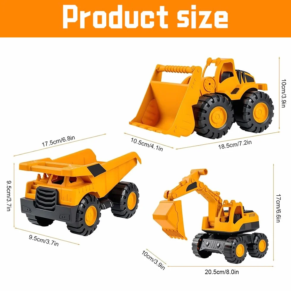 3Pcs Excavadora Juguete, Excavadora de Juguete, Excavadora para Niños, Set Vehiculos Construccion Juguete, Camión Volquete, Pala Cargadora, Excavadora, Juguetes para Niños de 3 Años o Más