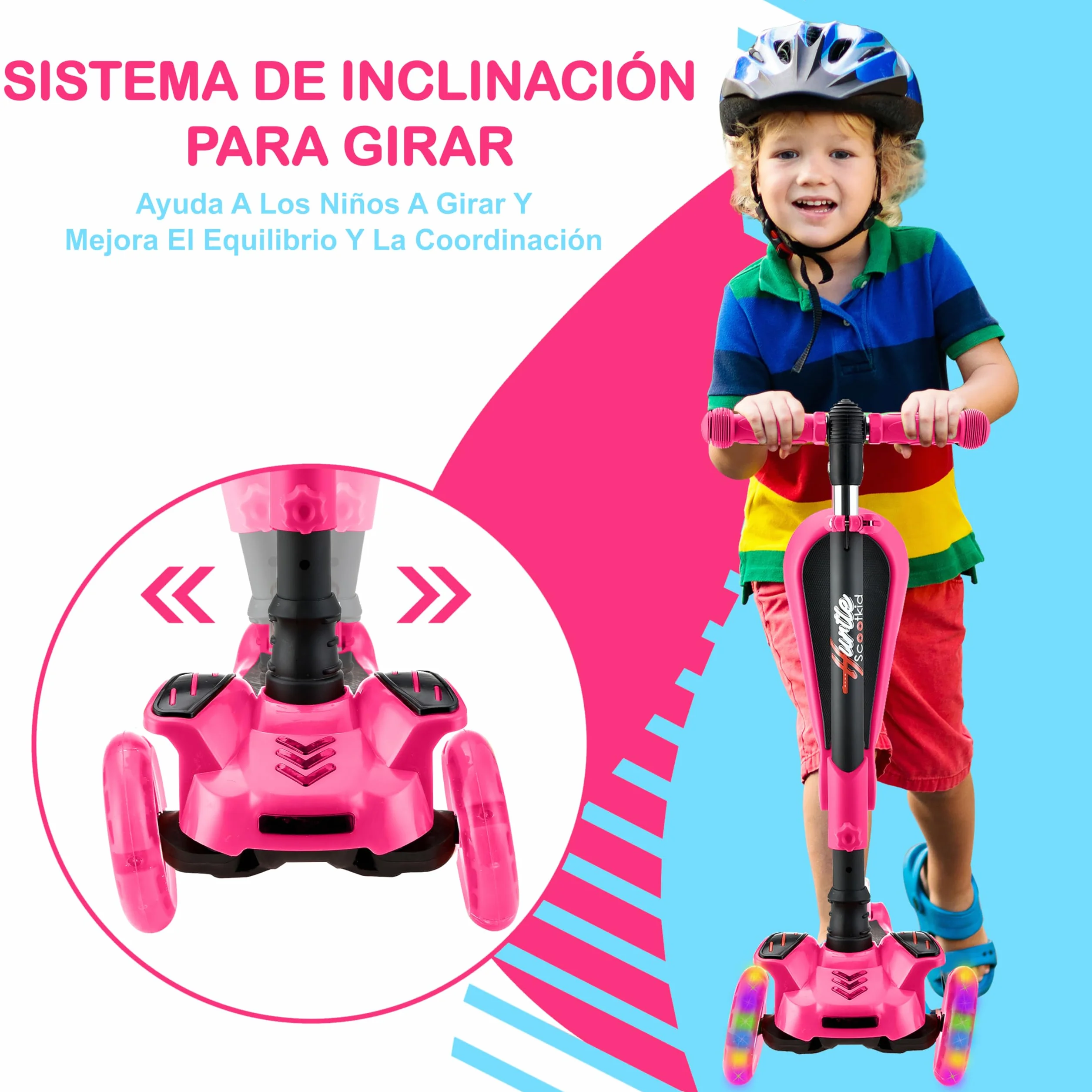Hurtle Patinete, Scooter para niños, 2 años en adelante, Asiento abatible, Altura Ajustable, Monopatin 2 en 1, Luces Intermitentes