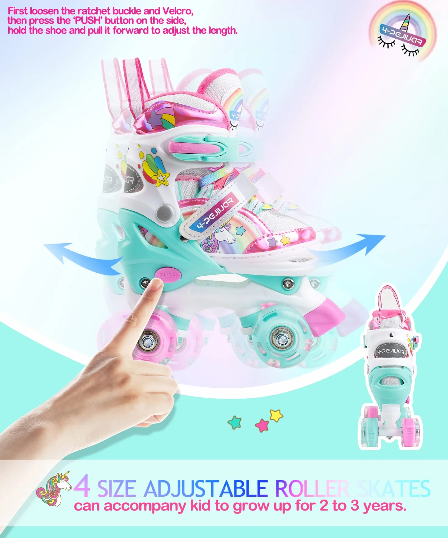 Patines Unicornio Ajustables con Ruedas Luminosas para Niños Principiantes