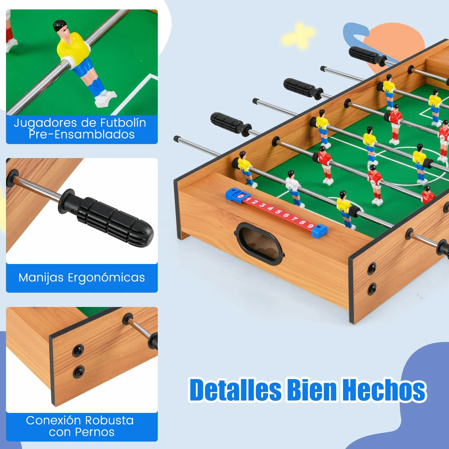 COSTWAY 2 en 1 Mesa Multijuegos, Mesa de Futbolín y Air Hockey, Juego sobremesa para Niños y Adultos, Futbolín sobremesa con 18 Jugadores para Fiesta Bar, 69 x 36 x 10 cm