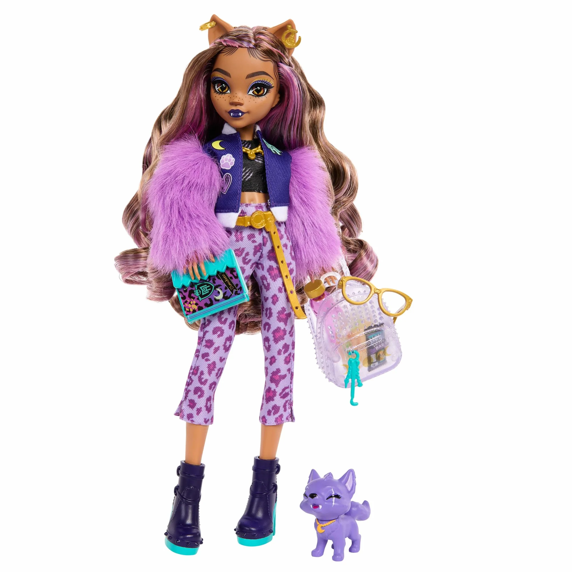 Monster High Fabulosa Clawdeen Wolf Muñeca articulada con Mascota Crescent, Conjunto de Moda y Accesorios, Juguete +4 años (Mattel HRP65)