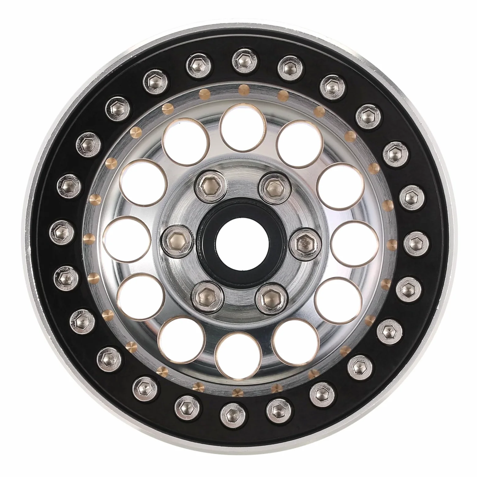 INJORA 1.9" Beadlock Llanta de Rueda - 150g Súper Pesado Latón y Aluminio Rueda de Plato Hondo para RC Crawler 1/10 SCX10 TRX4 VS4-10 Gen8,Plata