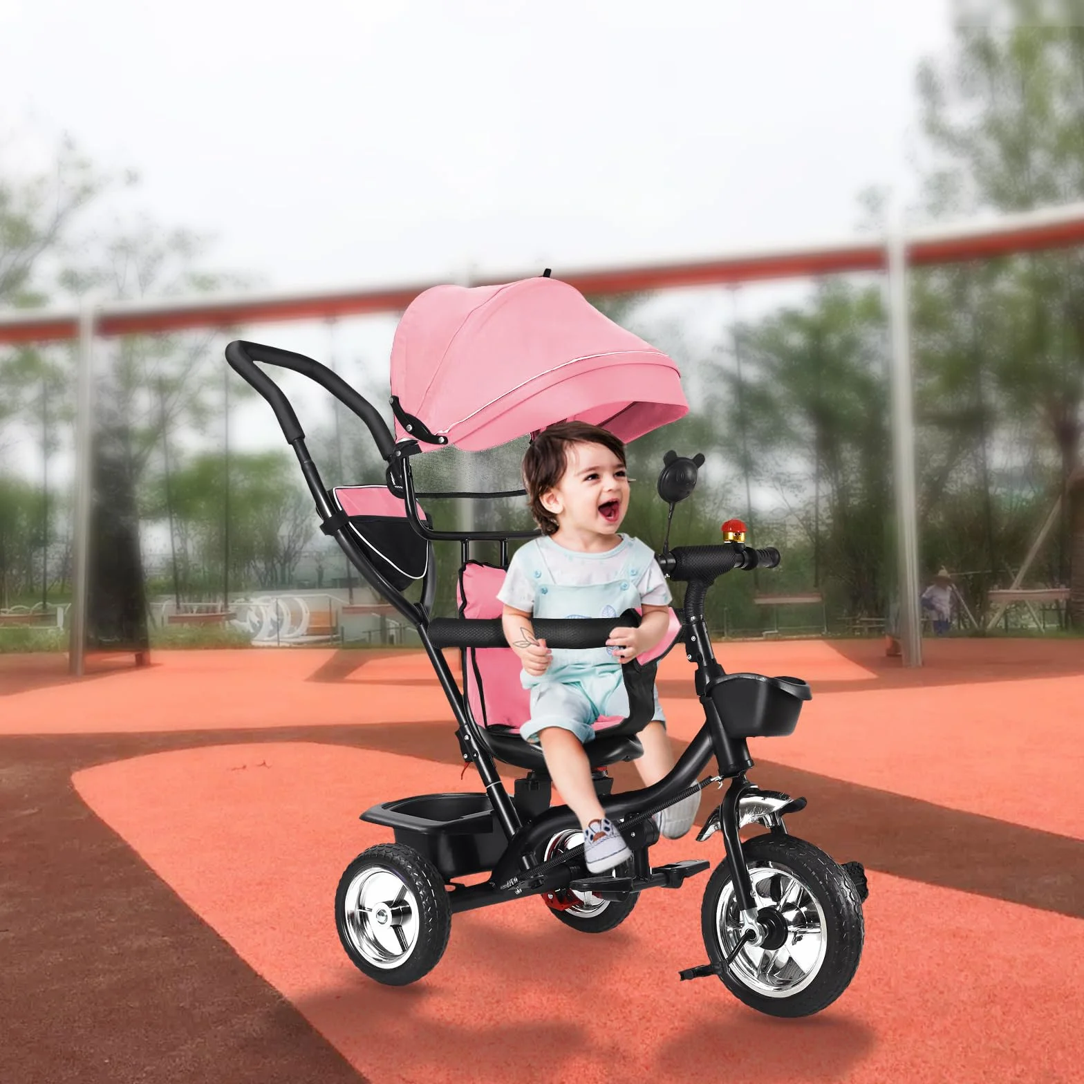 Pusieta Triciclo con pedales 4 en 1, Triciclo evolutivo para bebé, Trike Bebé, Bicicleta con asiento para niños evolutiva, Bicicleta para niños de 5 años, Desde 9 meses, Compacto, (b) 4 en 1 (Rosa)