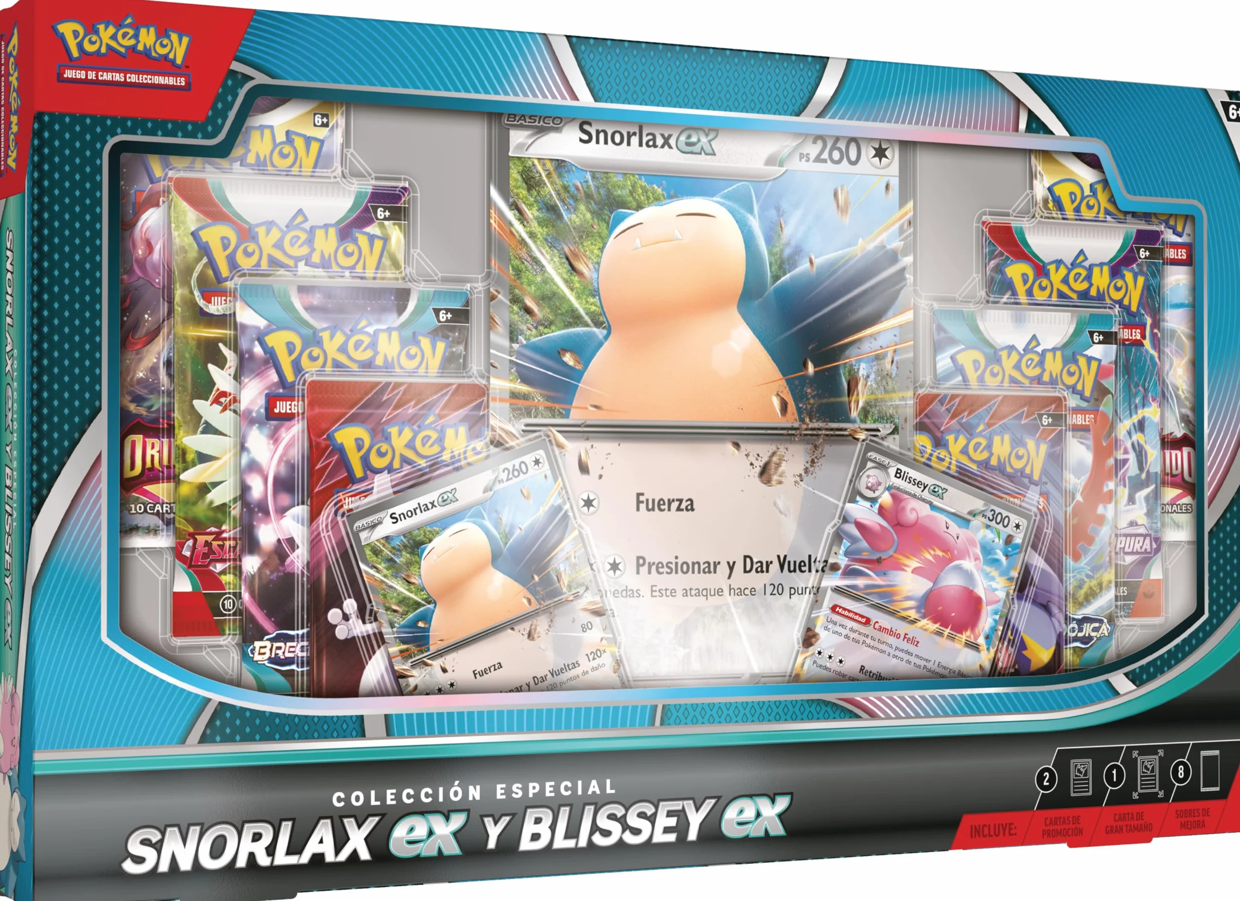 Pokémon: Colección Especial Snorlax ex y Blissey ex de JCC Pokémon (2 Cartas holográficas de promoción, 1 Carta holográfica de Gran tamaño y 8 Sobres de Mejora)