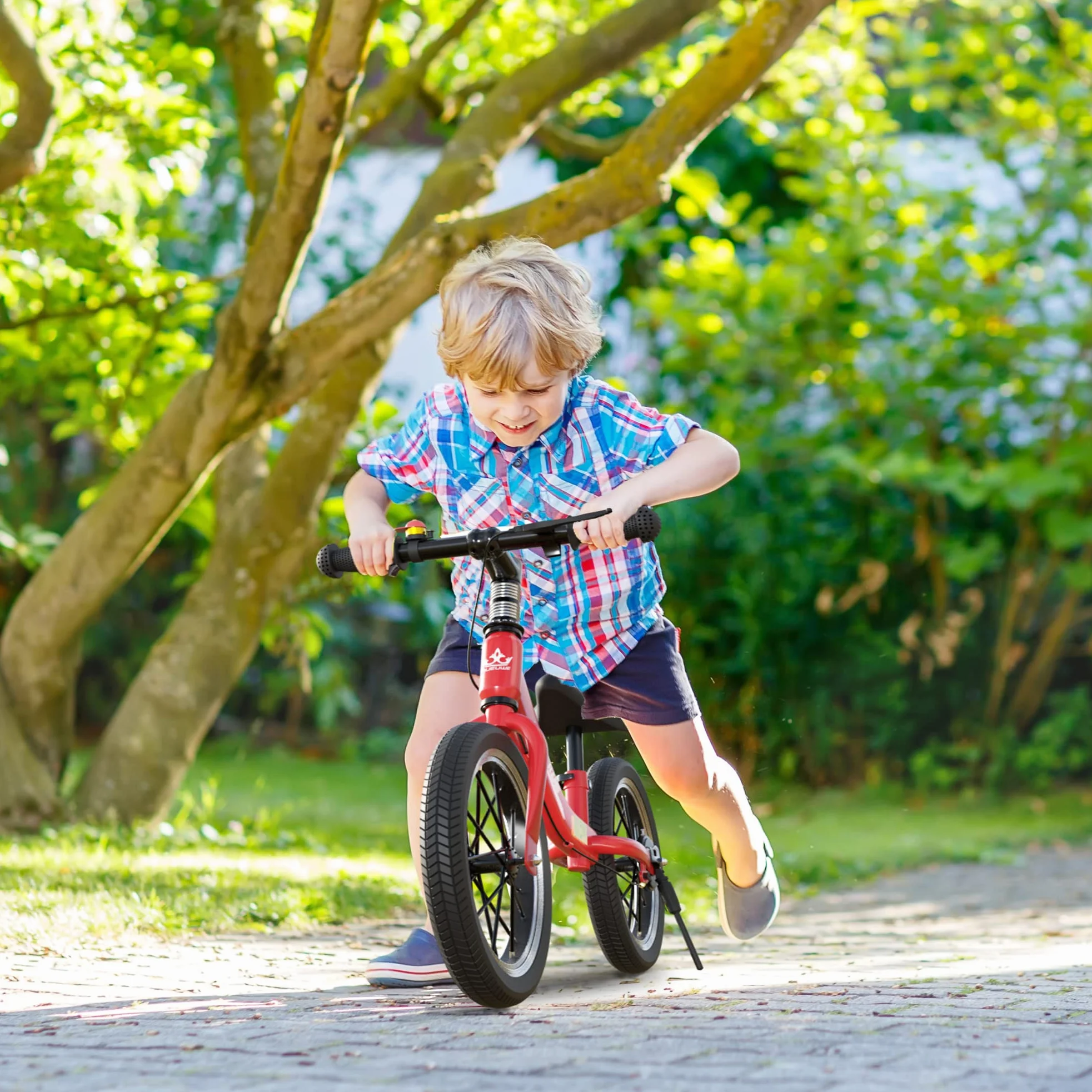 Bicicleta Sin Pedales con Freno de 2-6 años, Bici Equilibrio de 14 Pulgadas con Caballete y Timbre, Altura de Sillín Regulable, hasta 40kg, Juguetes pour Niña y Niños