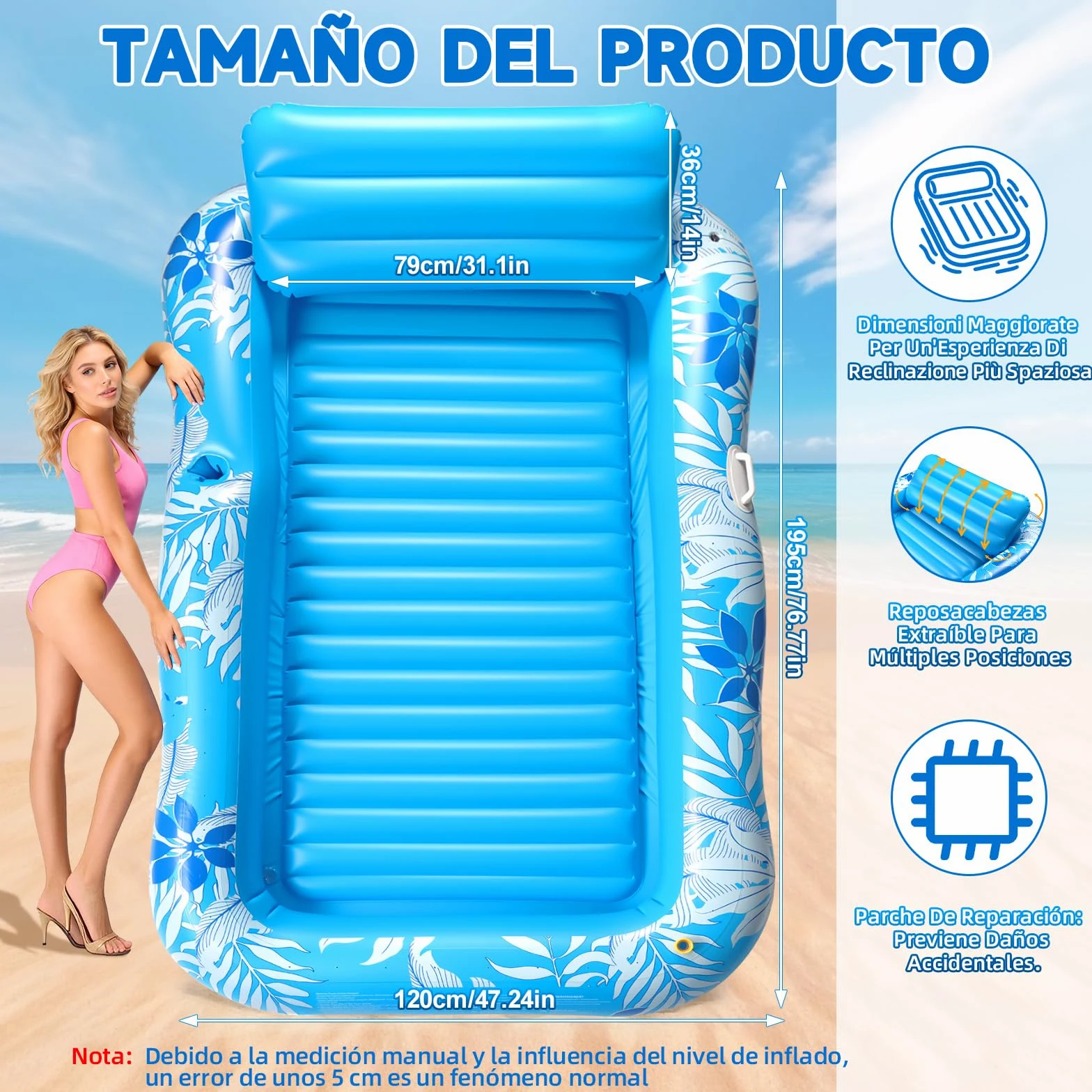 Colchonetas Piscina Adultos, Flotador Inflable Piscina Aspersor 210 × 130 cm, Colchoneta Hinchable Piscina - Cojines & Posavasos, Tanning Pool Piscina, Jardín, Césped, Playa