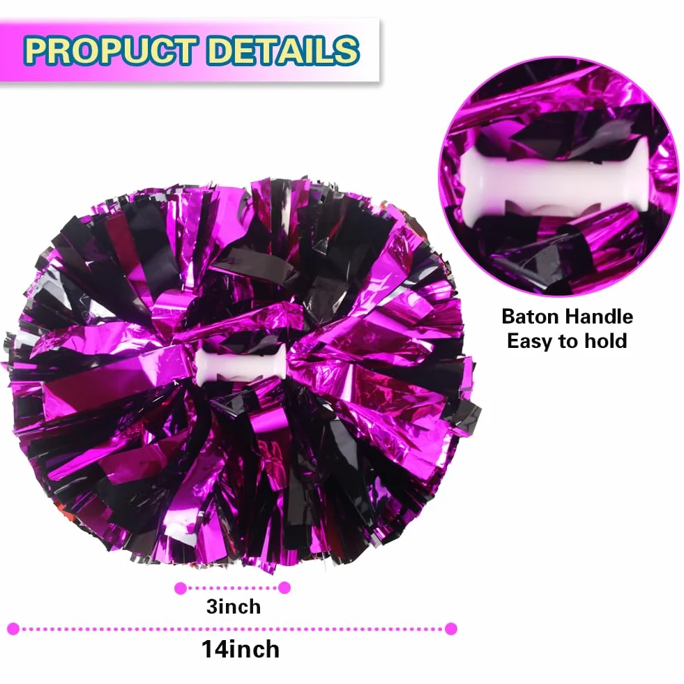 Lovecheer 2 pompones metálicos animadora negro rosa intenso asa fiestas baile deportes espíritus