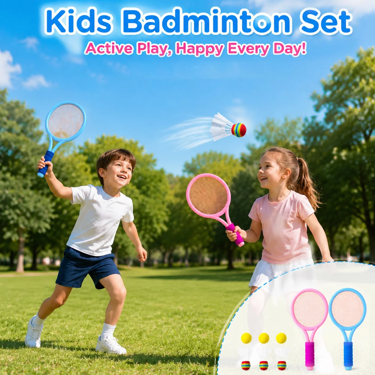 Raqueta Badminton Set 8 Piezas para Niños Ligero con Volantes y Tenis