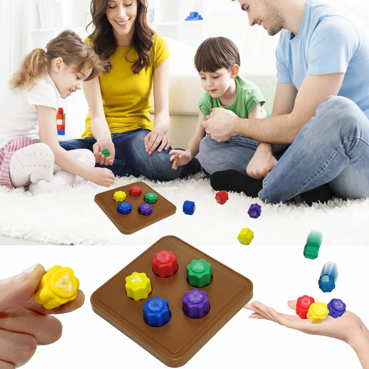 Juego Tradicional Coreano Gonggi, de Guijarros de Piedra y Calamar para Entrenamiento de Coordinación en Niños y Adultos (5Pcs+1Base)