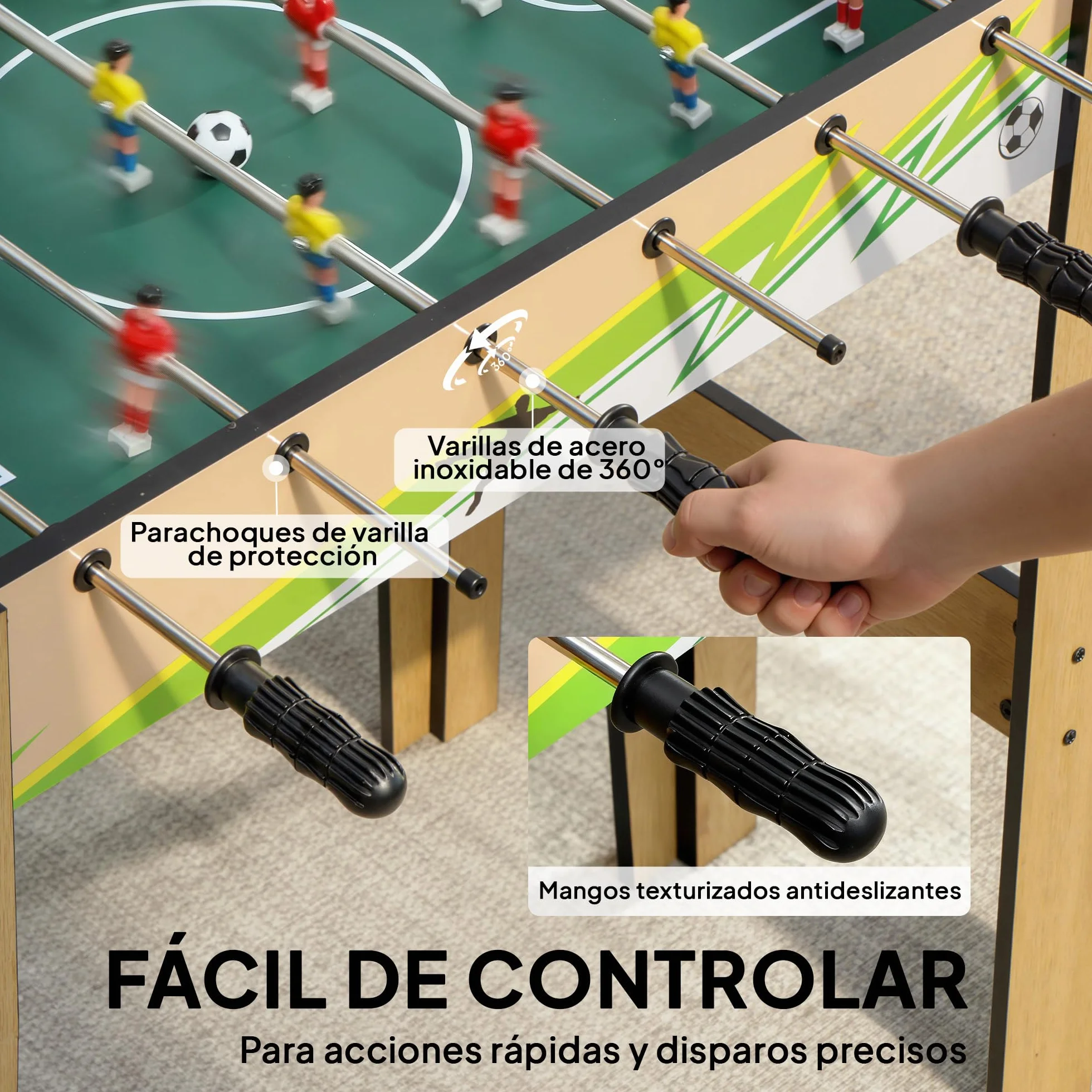 SPORTNOW Futbolín para Niños de Madera, Mesa de Futbolín con 2 Marcadores, 6 Asas, 18 Jugadores, 6 Barras y 2 Bolas, Regalo para Adultos, Familias, Fiestas, 75x66x75 cm, Natural