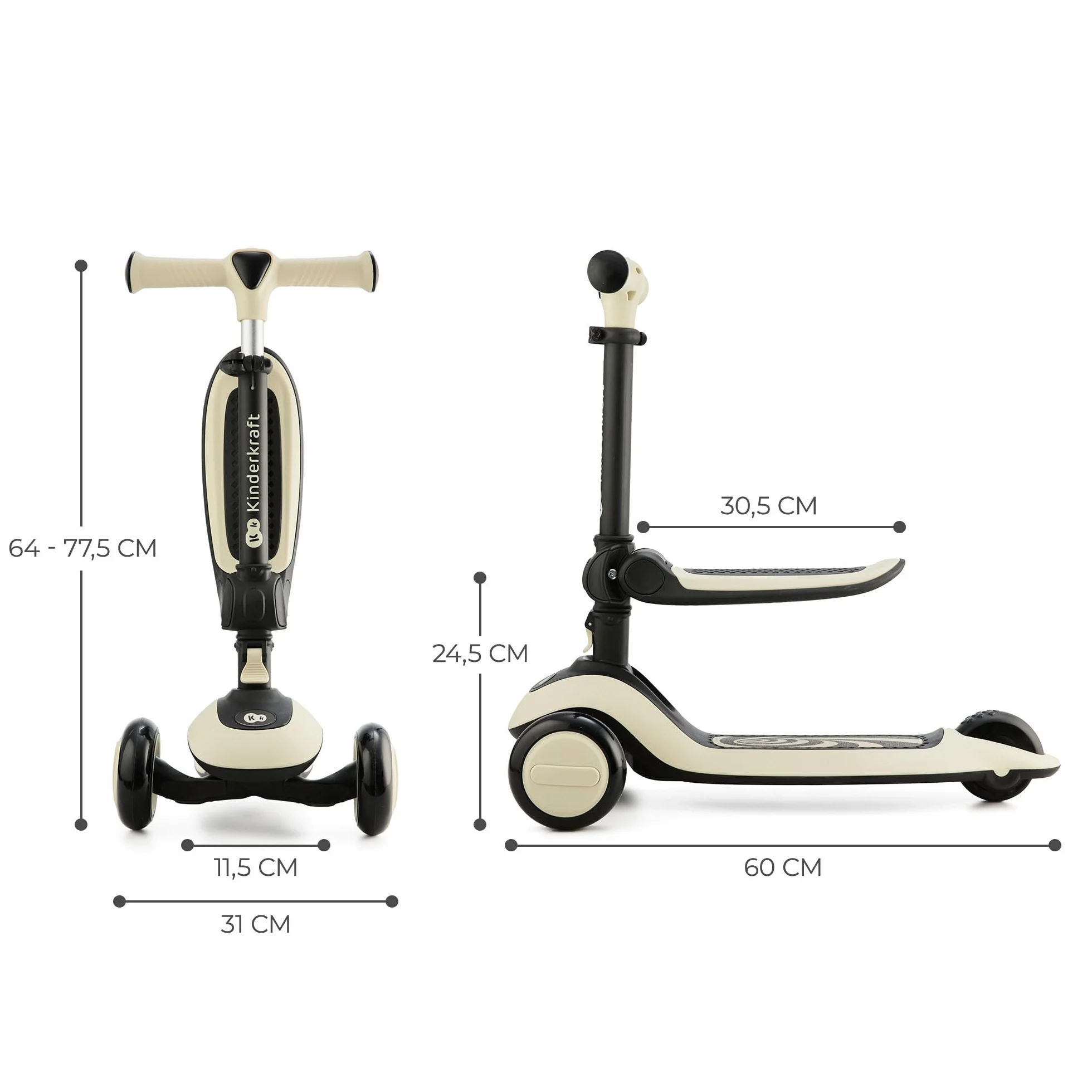 Kinderkraft Halley, Patinete 2 en 1, para Niños, Ajustable, Draisienne, Triciclo, Multifuncional, Bici, 3 Ruedas, LED, De 2 años hasta 50 Kilos, Blanco