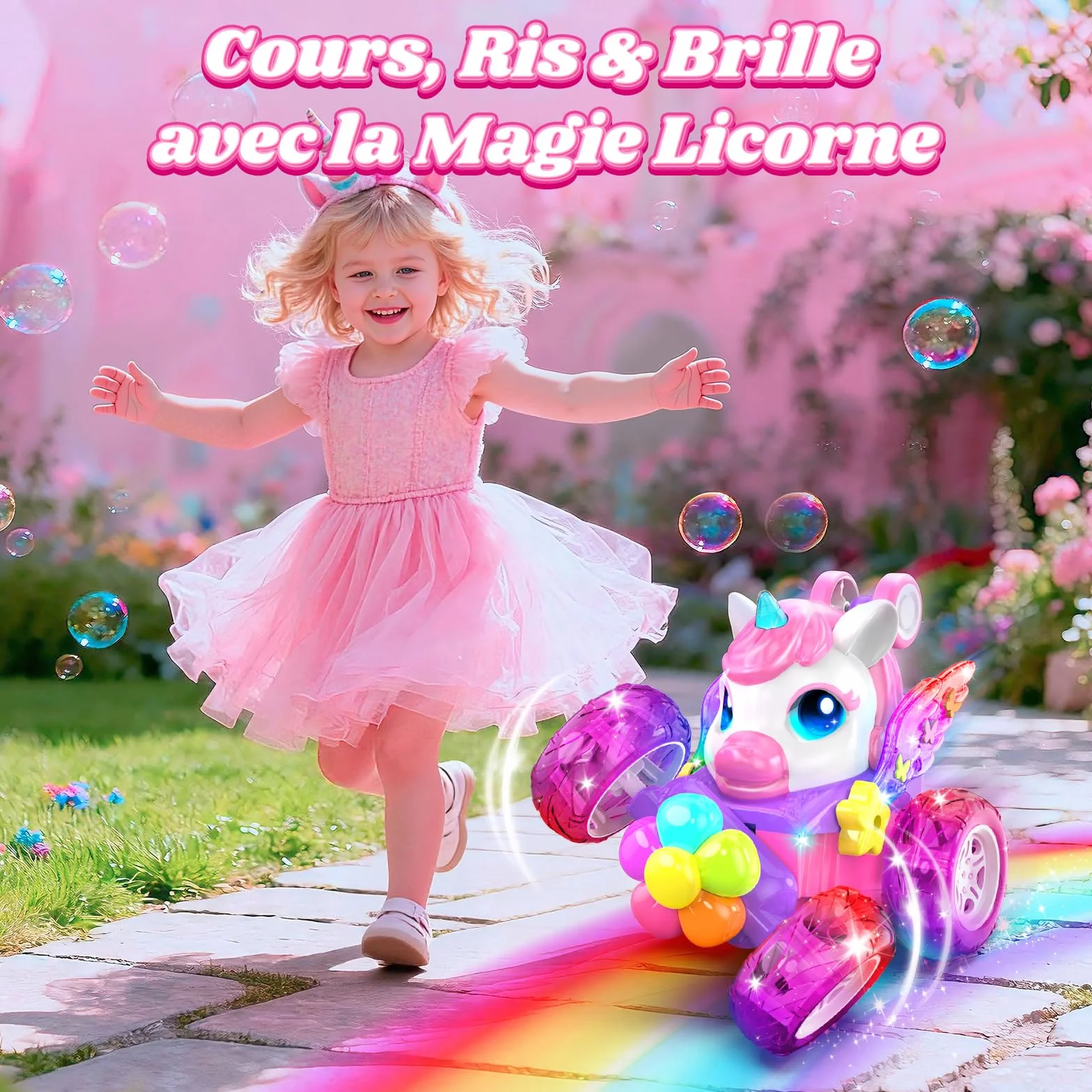 Unicornio Coche Teledirigido Niños 3-12 Años, 2,4Ghz RC Car Radiocontrol con Luce & 360° Rotación, Unicornio Juguete Regalo Niña 3-12 Años Juego Niña 3 4 5 6 7 8 9 10+ Años de Cumpleaños Navidad