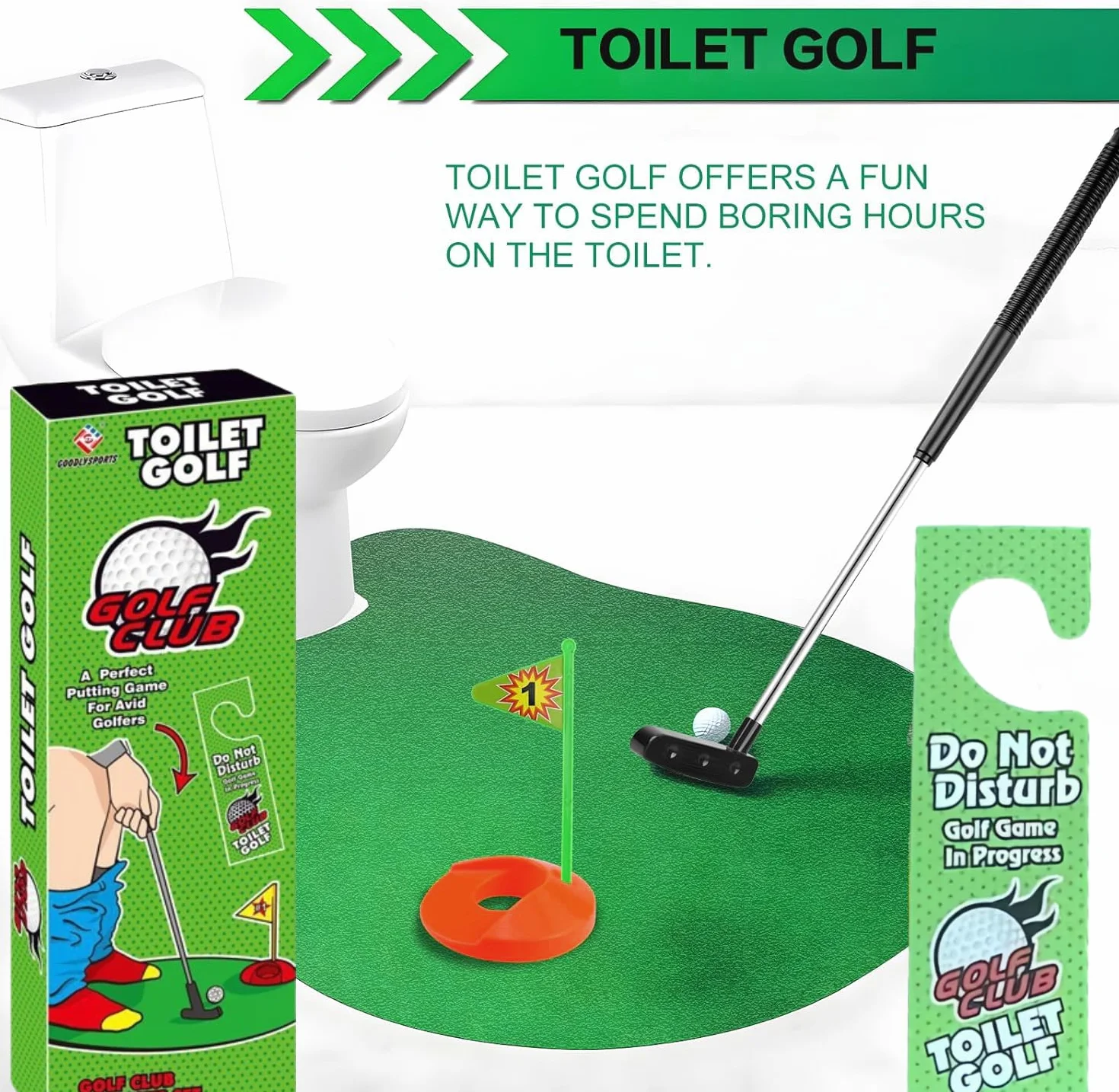 Kiuiom Funny Potty Putter,Mini-Golf para Baño,Juegos de Golf para Inodoro,WC Juego de Golf con Palo,2 Pelotas y Colgador para Puerta,Un Regalo Divertido para el Inodoro Que es Adecuado para Regalar