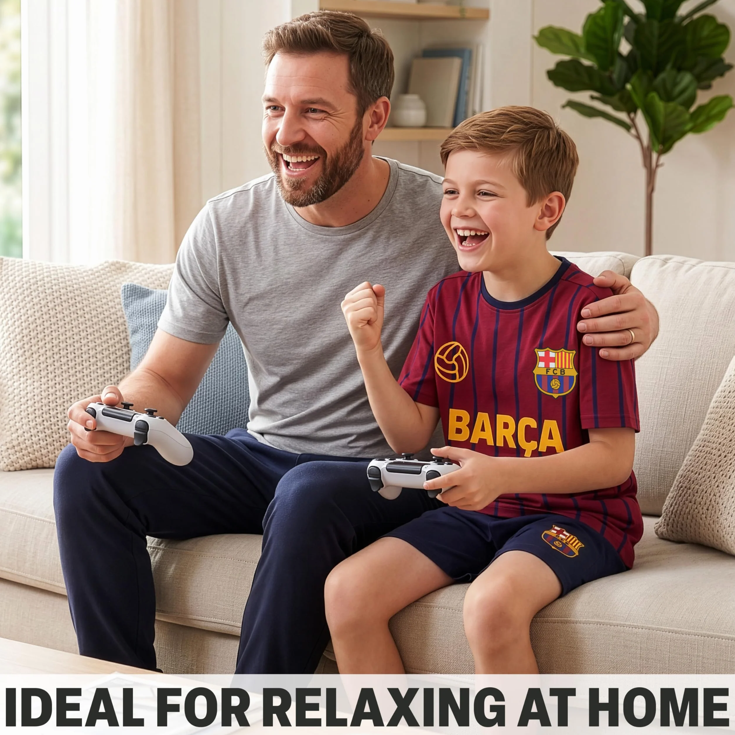 Real Madrid FC Barcelona Pijama Niño Algodón Camiseta Manga Corta Pantalón Corto Verano
