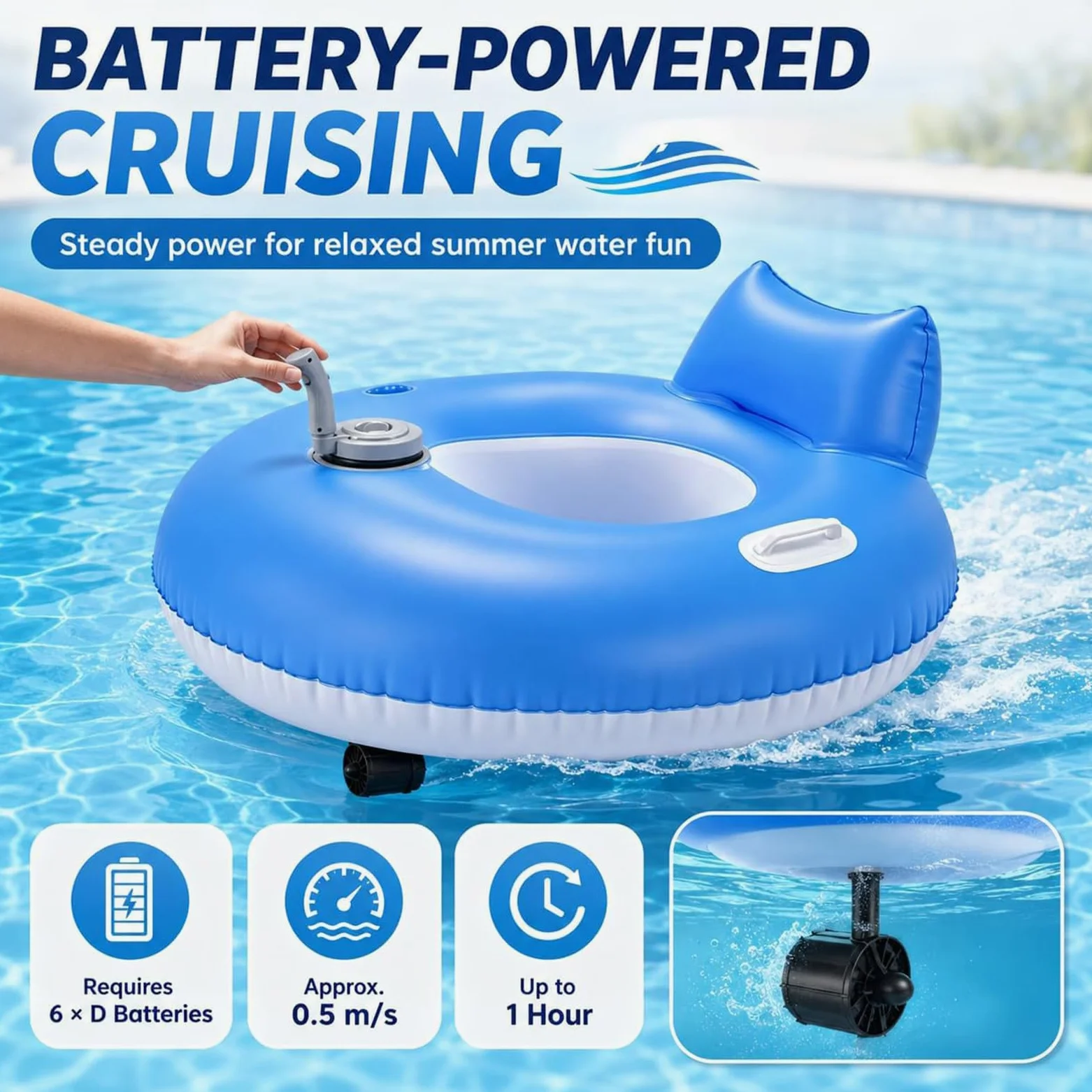 Flotador Motorizado para Adultos, Flotador Hinchable Motorizado para Piscina con Control De Dirección, Cómodo Respaldo Y Portavasos para Relajarse En La Piscina Durante El Verano