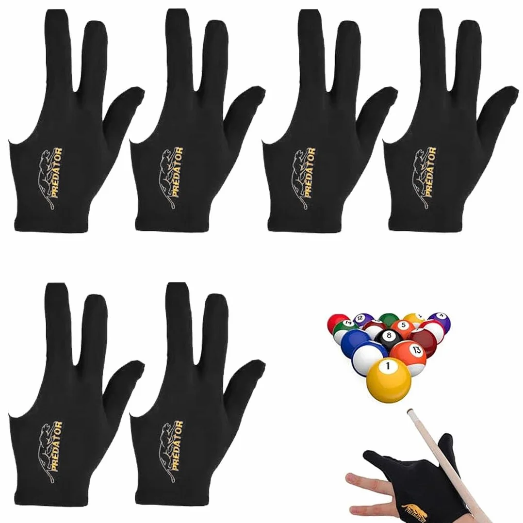 XPEX 3 Pares Guantes De Billar Snooker, Con 3 Dedos, Elásticos, Negro