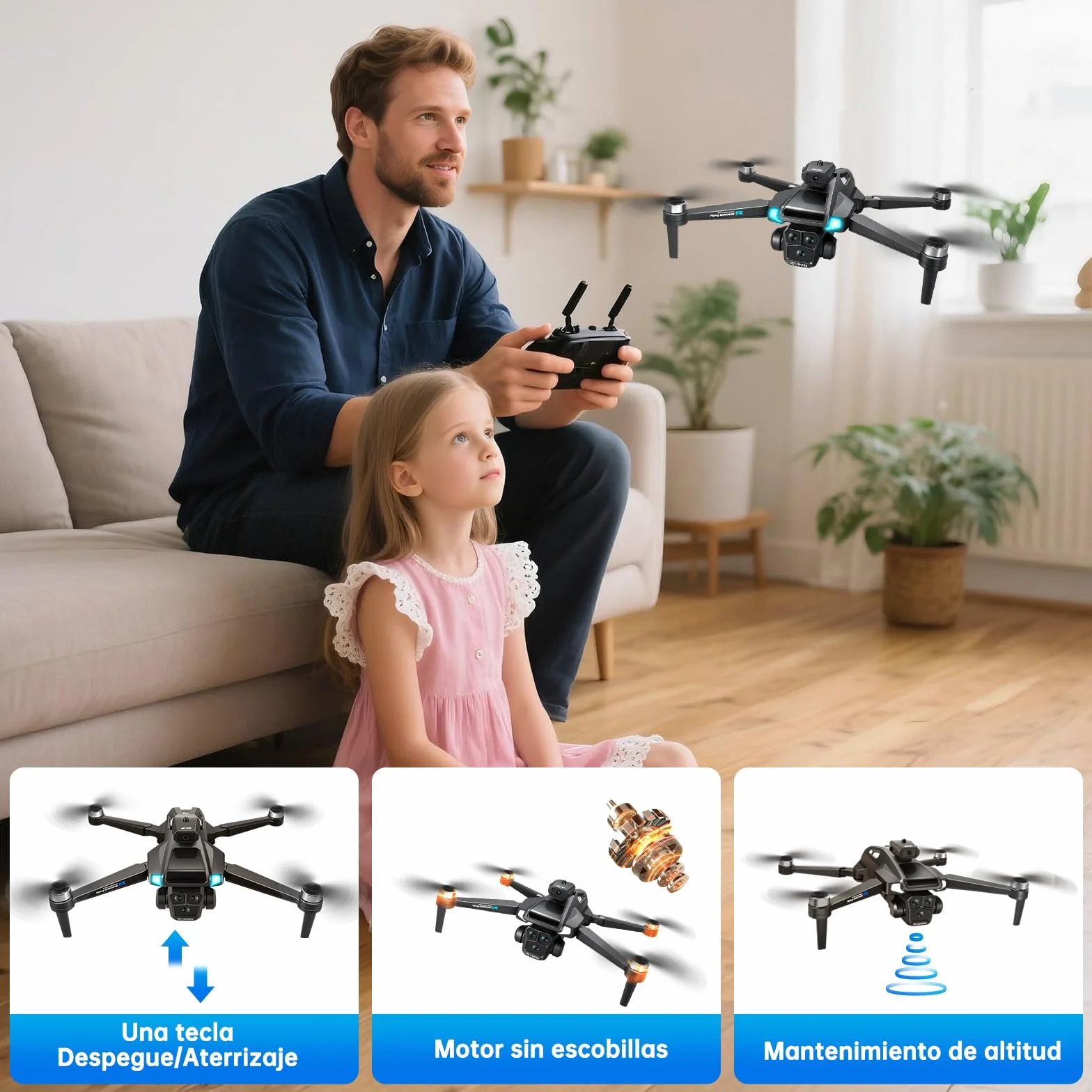 Dron con 4K HD Cámara para Adultos y Principiantes, 40+ min de Vuelo (2 Baterías),Mini Quadcopter RC Plegable WIFI con Motor Sin Escobillas, Doble Cámara, Selfies con Gestos