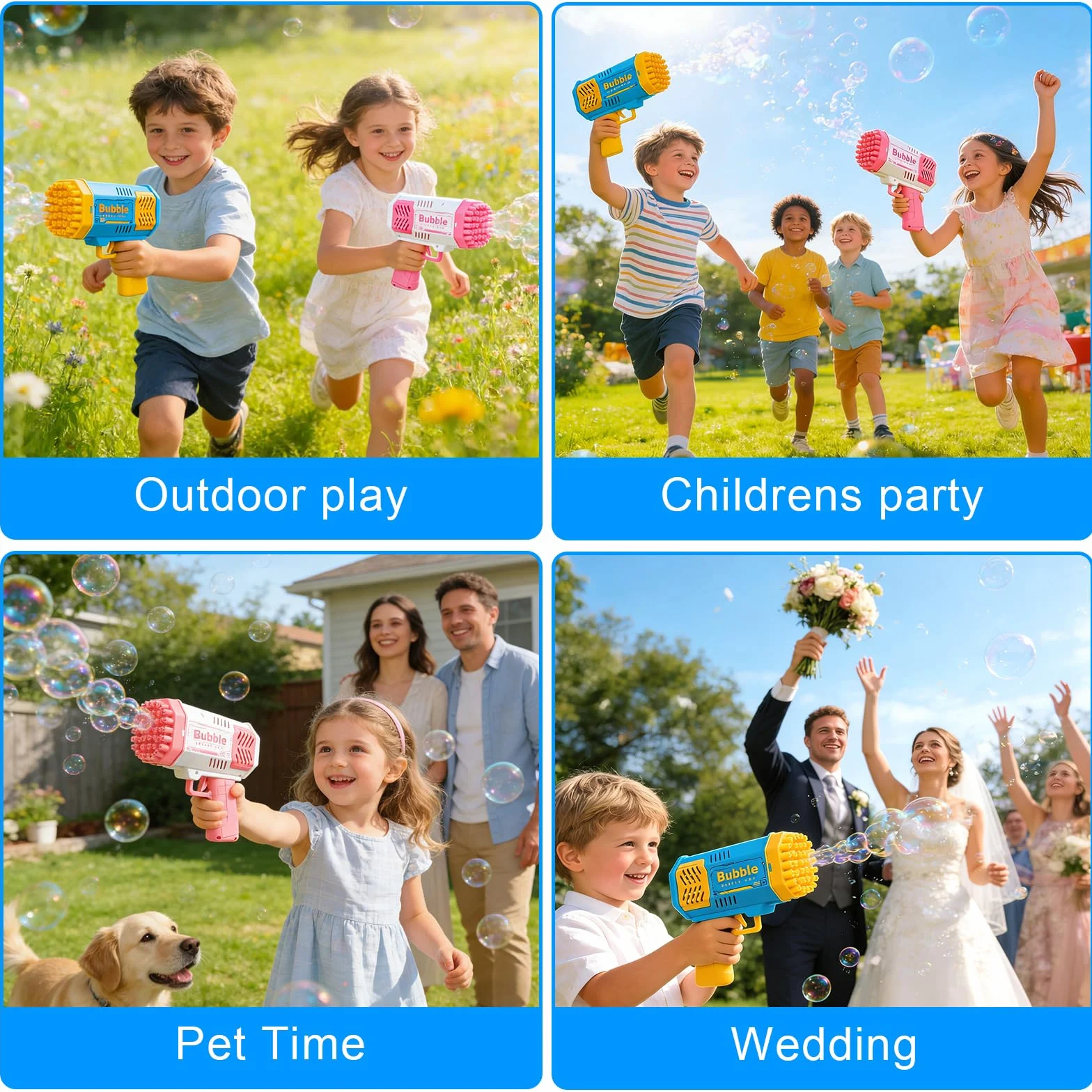 Pistola de Burbujas para Niños, Automática Máquina de Burbujas de Jabón 10000+ Pompas/Min, Máquina Automática de Burbujas Silencioso con Luces para Fiestas Verano Al Aire Libre Regalo Boda