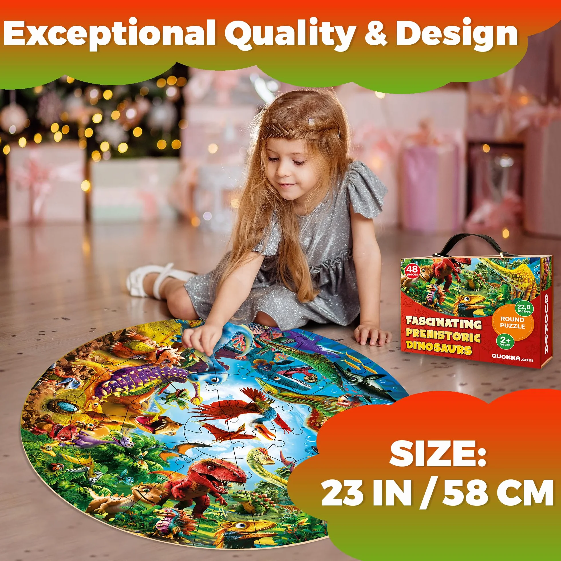 QUOKKA Puzzle Redondo para Niños de 4 a 6 años - Rompecabezas Gigante de 48 Piezas para Niños de 3 a 5 años - Rompecabezas Educativos Grandes de 2 a 4 años - Juego de Actividades Dinosaurios