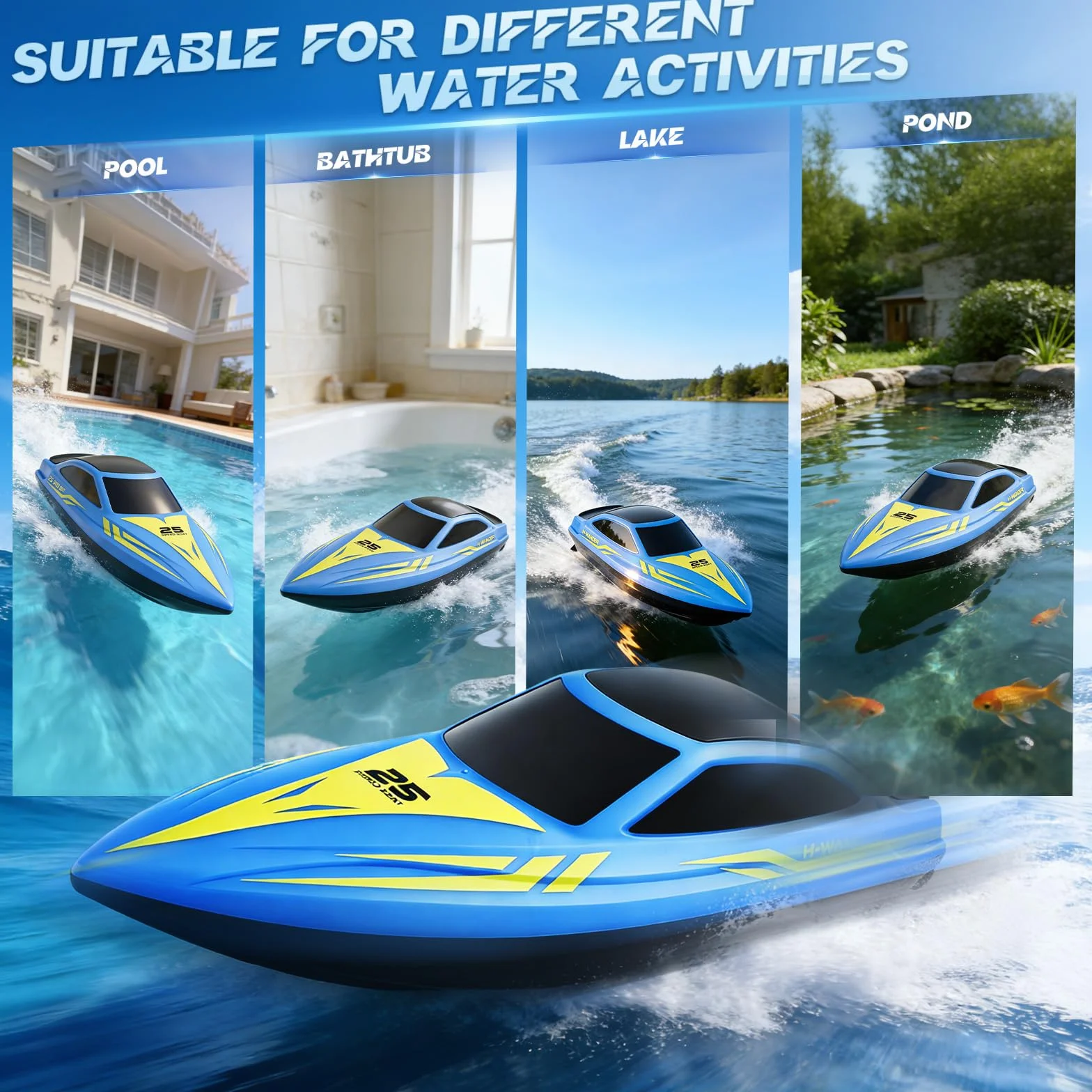 Paquete de 2 botes teledirigidos con luz LED y 2 baterías, 24 km/h, barcos de carreras de 2,4 GHz para piscinas y lagos, juguetes de agua de verano, regalo para niños de 8 a 12 años para piscinas y