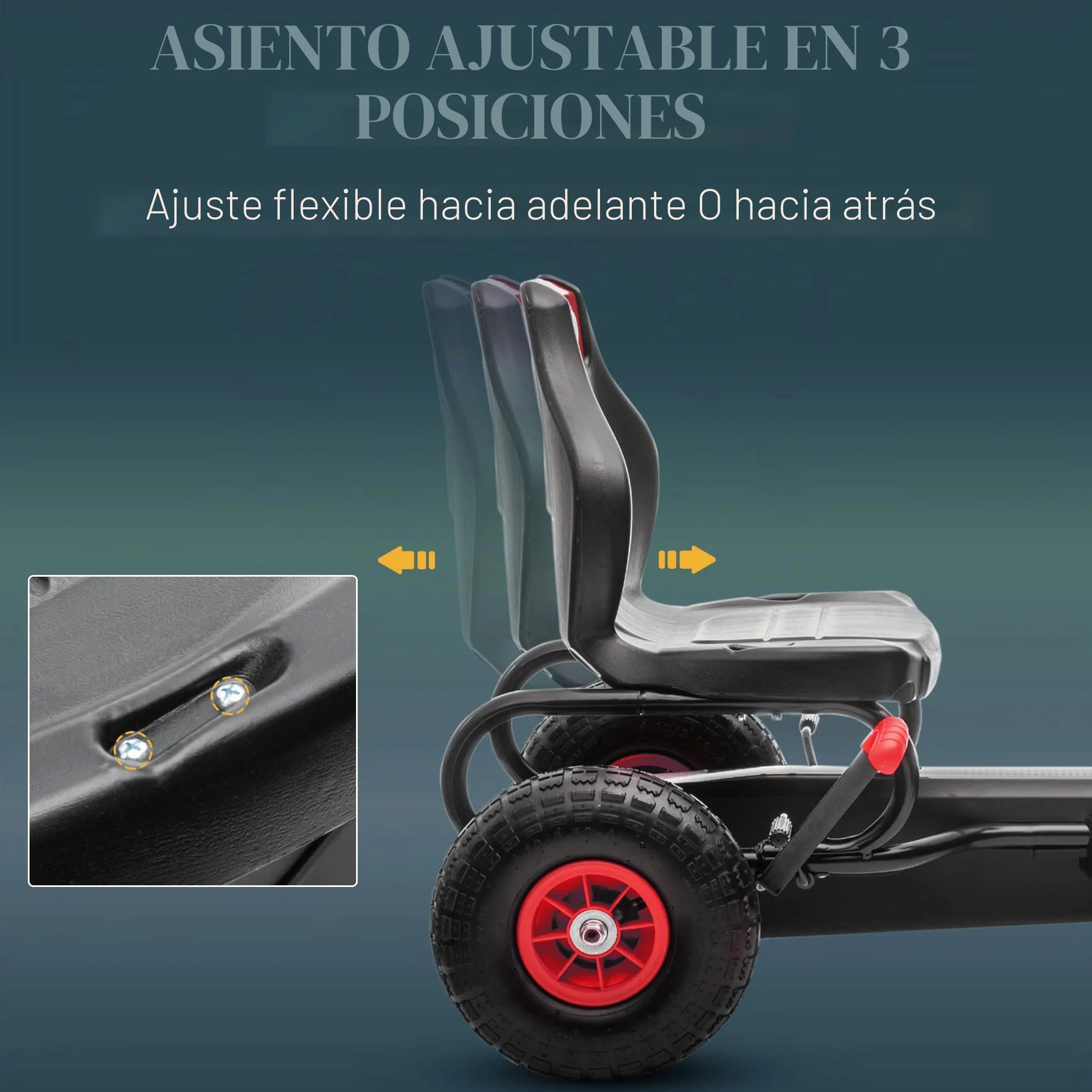 HOMCOM Go Kart a Pedali per Bambini 5-12 Anni con Sedile Regolabile, 50 kg Portata, Veicolo a Pedali per Bambini con Marcia, Avanti, Retromarcia, Freno a Mano e Ruote in EVA Antiscivolo, Rosso
