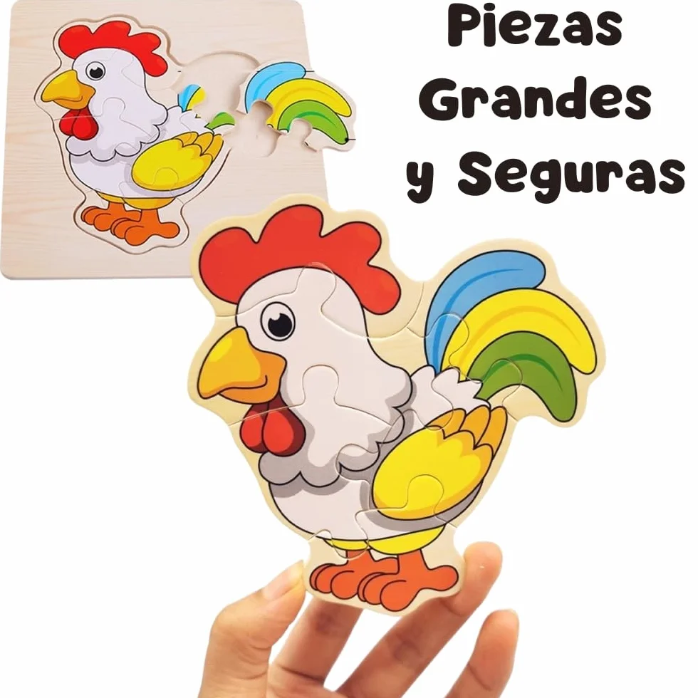 Puzzle Madera Niños 1 2 3 años Juguetes Montessori Educativos Animales 16 PCS