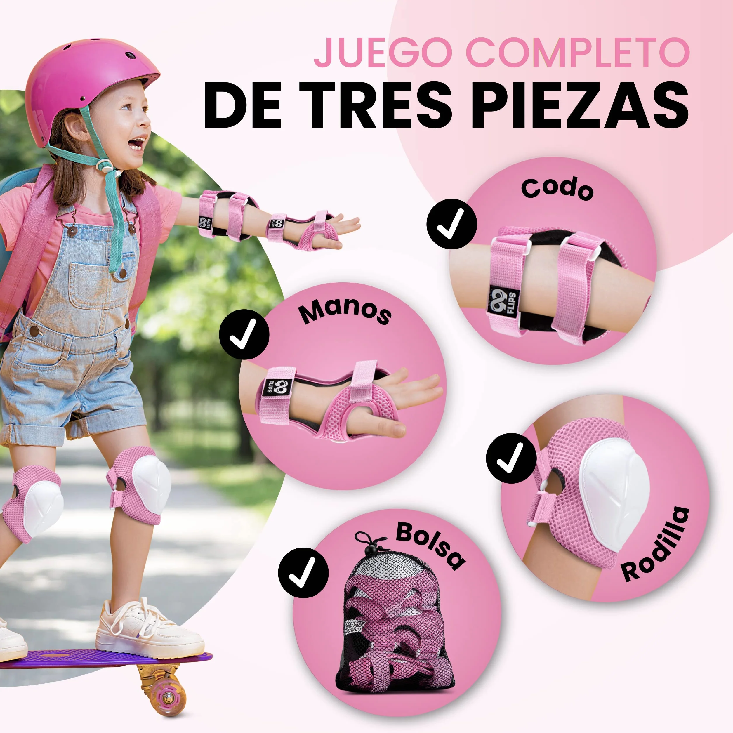 99FLIPS Protecciones Skate Niño Rodilleras Patines Niña - Rodilleras y Coderas Niño - Protección Patines - Protectores Niña