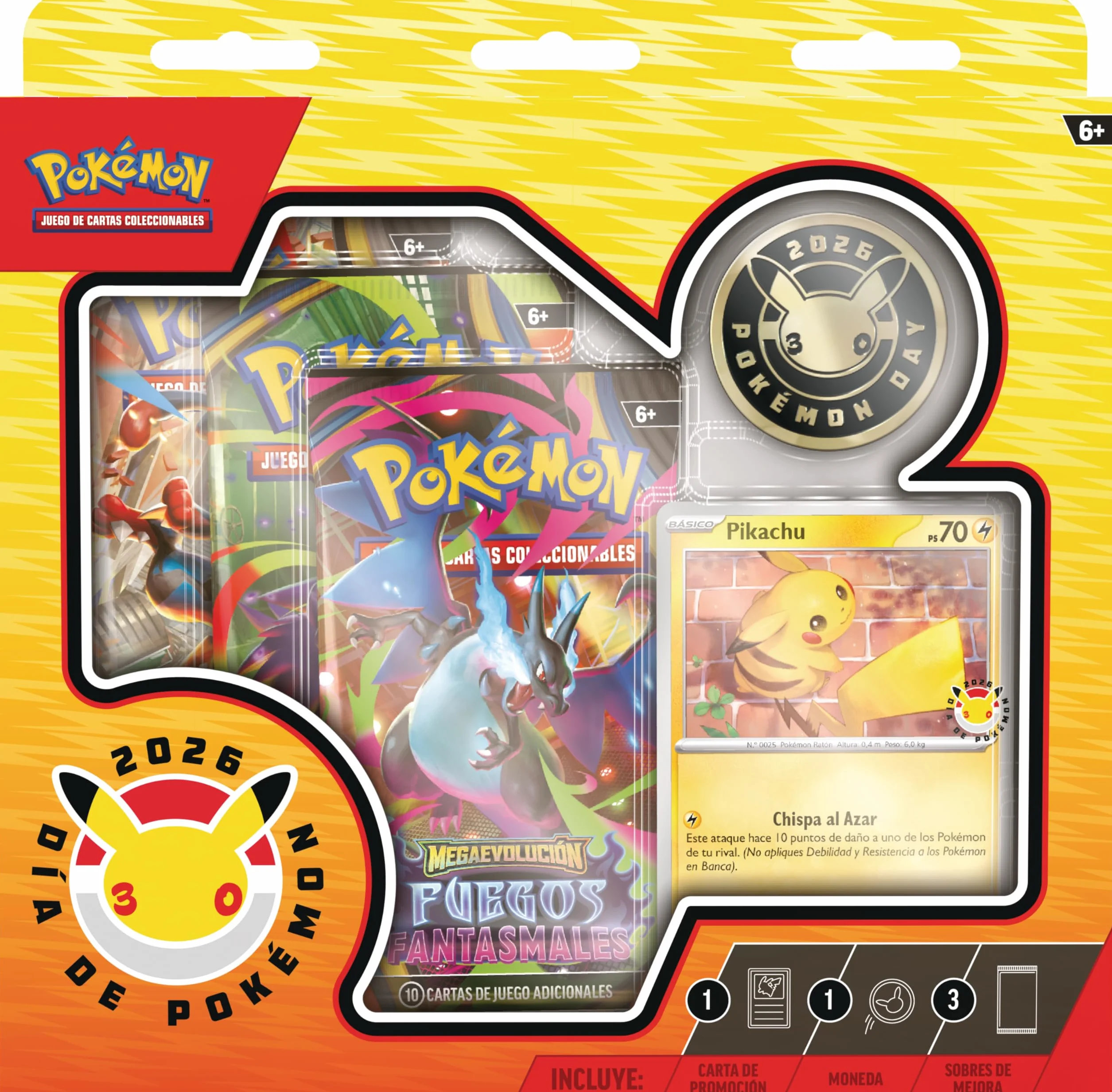 Pokémon: Colección Día de Pokémon 2026 Carta holográfica promoción Moneda Sobres Mejora