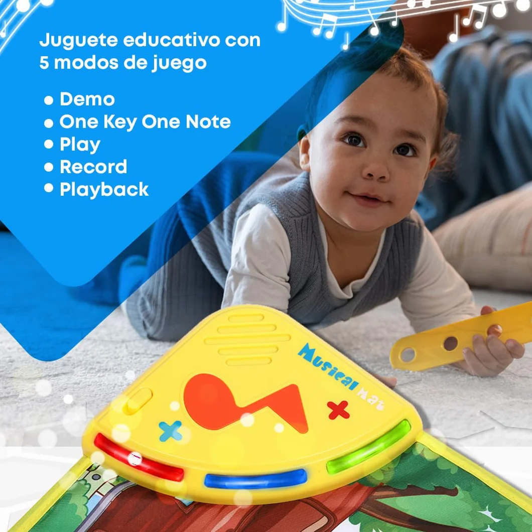 NK Alfombra Musical para Bebé con 8 Sonidos de Animales LED - Piano Infantil Juguete para Niños 3 4 5 años, Regalo Original Montessori Cumpleaños Navidad, Plegable, Función Record/Playback (110x36cm)