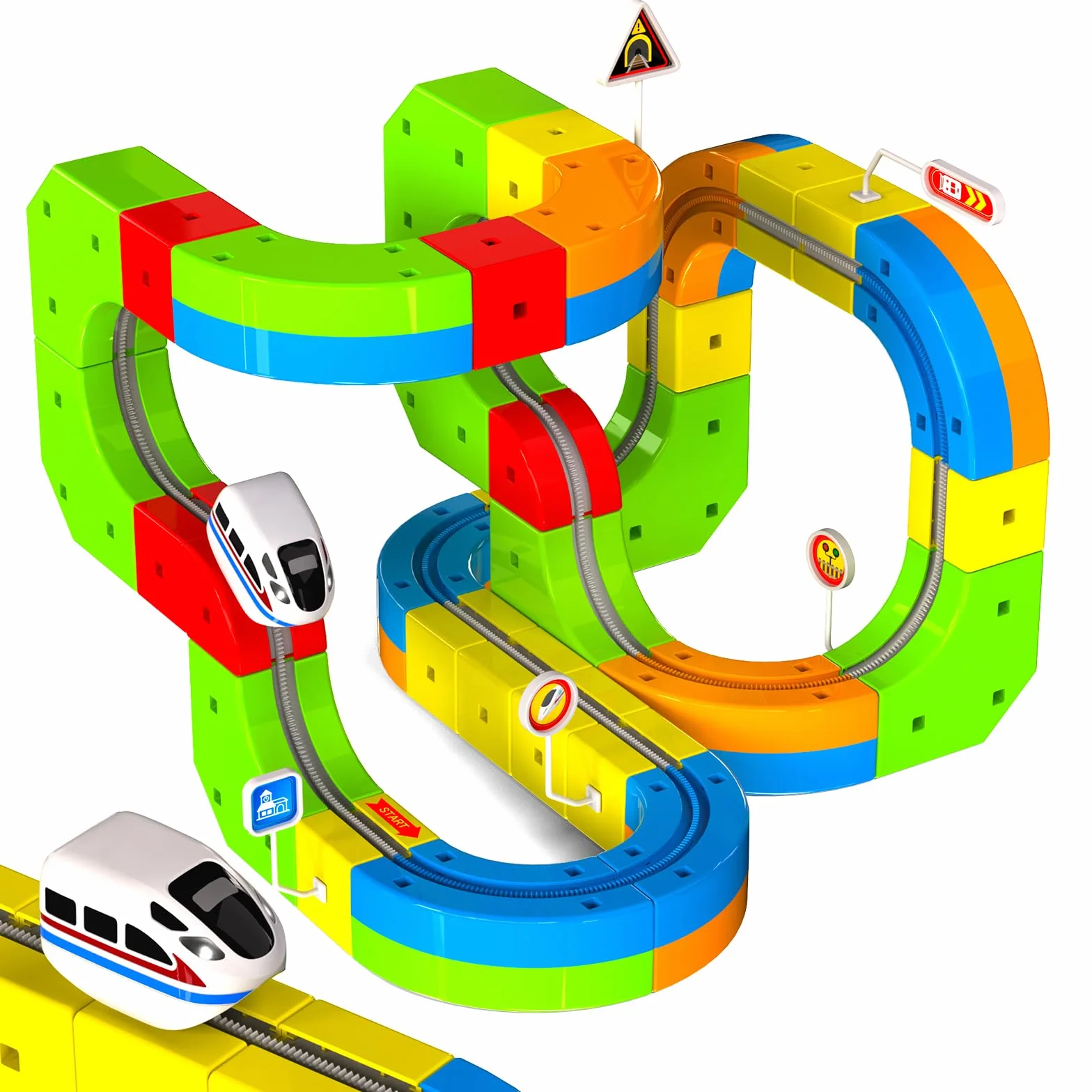 Goody King Tren Eléctrico Juguete Niños 69 Piezas - Kit de Construcción 3D DIY con Vías Magnéticas, Incluye Trenes Electricos, Juguete Educativo Stem Creativo para Niños de 4 a 12 Años