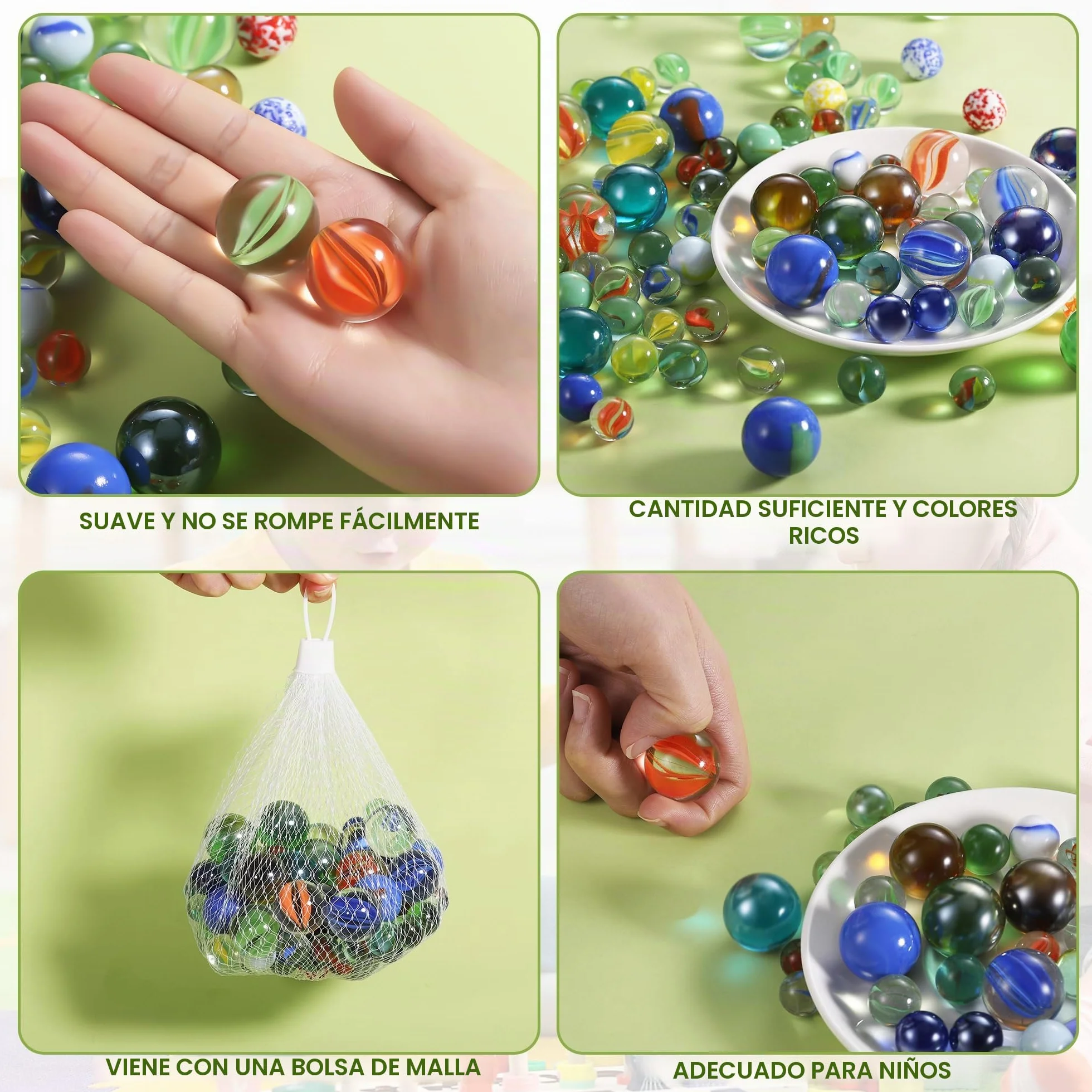 100 PCS Canicas para Niños, Canicas de Cristal Multicolor, Juegos de Canicas para Niños, 14mm, 16mm y 25mm, Canicas Grandes y Pequeñas para Jugar y Coleccionar, Decoración de Plantas y Hogar