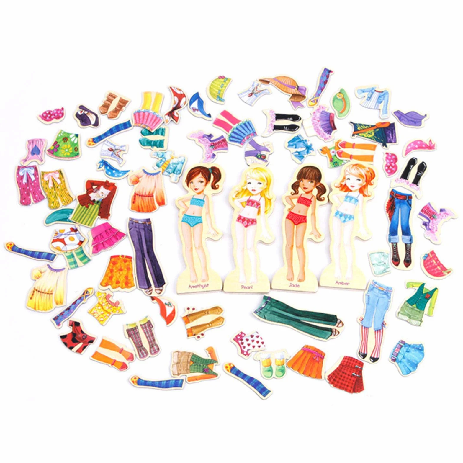 Madera para Vestir | Muñecas Papel Princesa para niñas - Dress-Up Dolls Travel Playset Que Incluye 63 Piezas y 4 muñecas Madera, Estuche magnético para Juegos