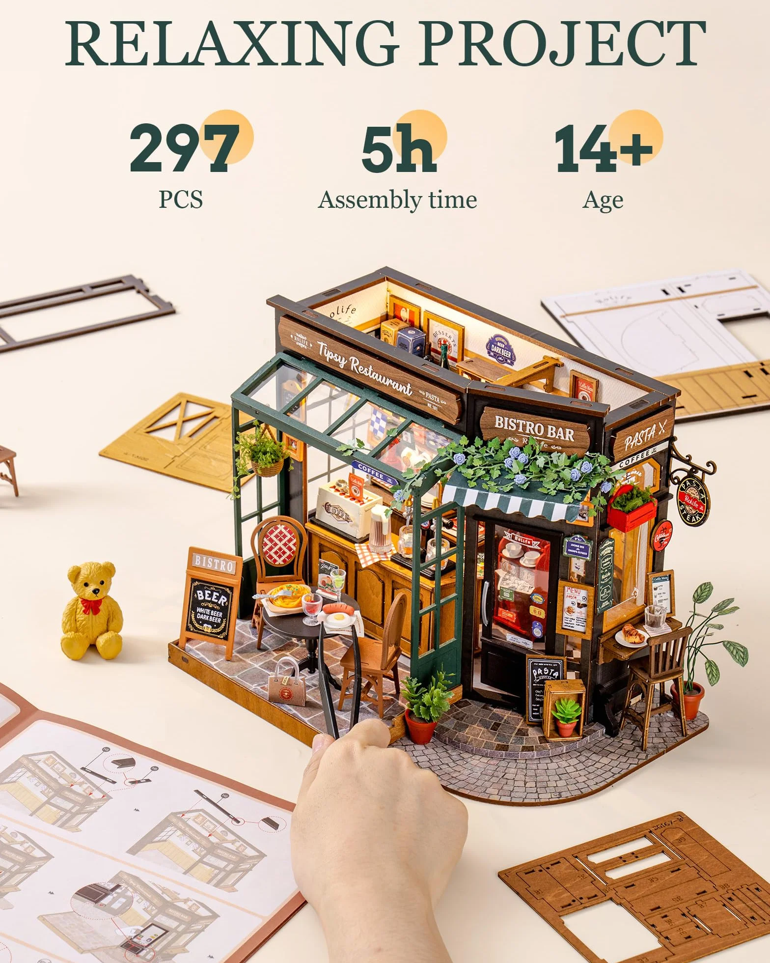 Rolife DIY Casa Miniatura Kit Bistro Bar - Kits de Maquetas para Adultos, Rolife Maquetas, Casas Miniaturas para Montar, Decoración para Casa Pequeña, Escritorio y Estante de Libros