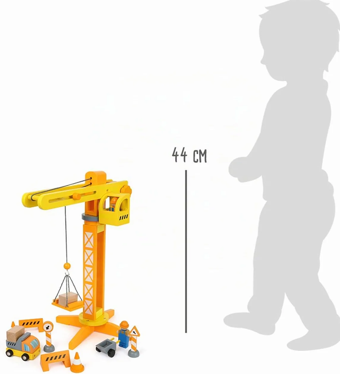 Small Foot Grúa de construcción con Accesorios de construcción, Juego de Madera para niños, 100% Certificado FSC® a Partir de 3 años Nro. de artículo: 12007