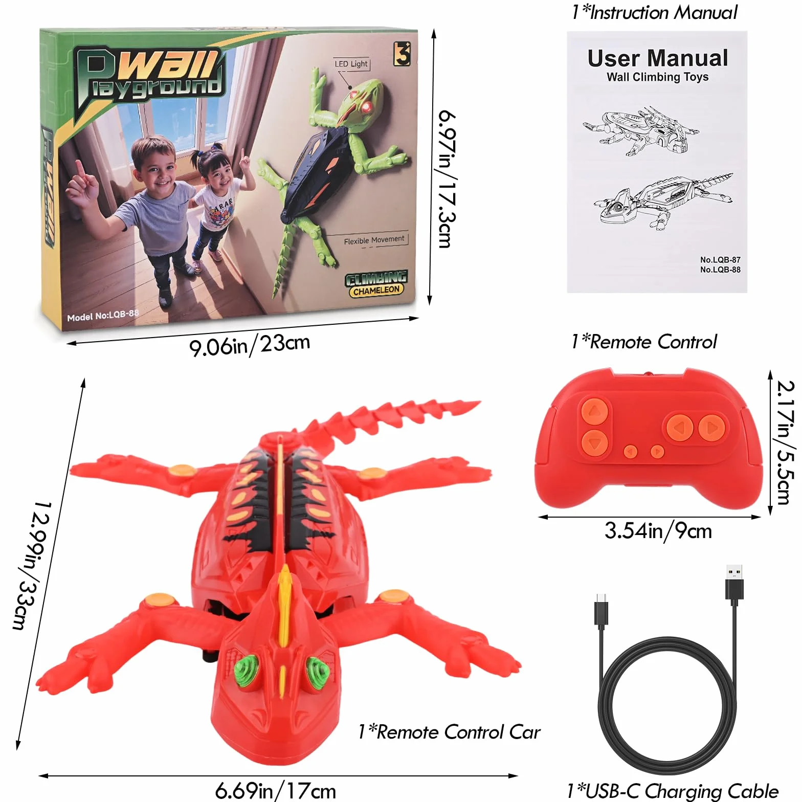 Euakee Recargable Camaleón Teledirigido, Lagarto Teledirigido con Ojos Led Luminosos, Lagarto Trepador de Paredes, JRegalos de Cumpleaños para Niños Niñas 3 4 5 6 7 8+ Años (B
