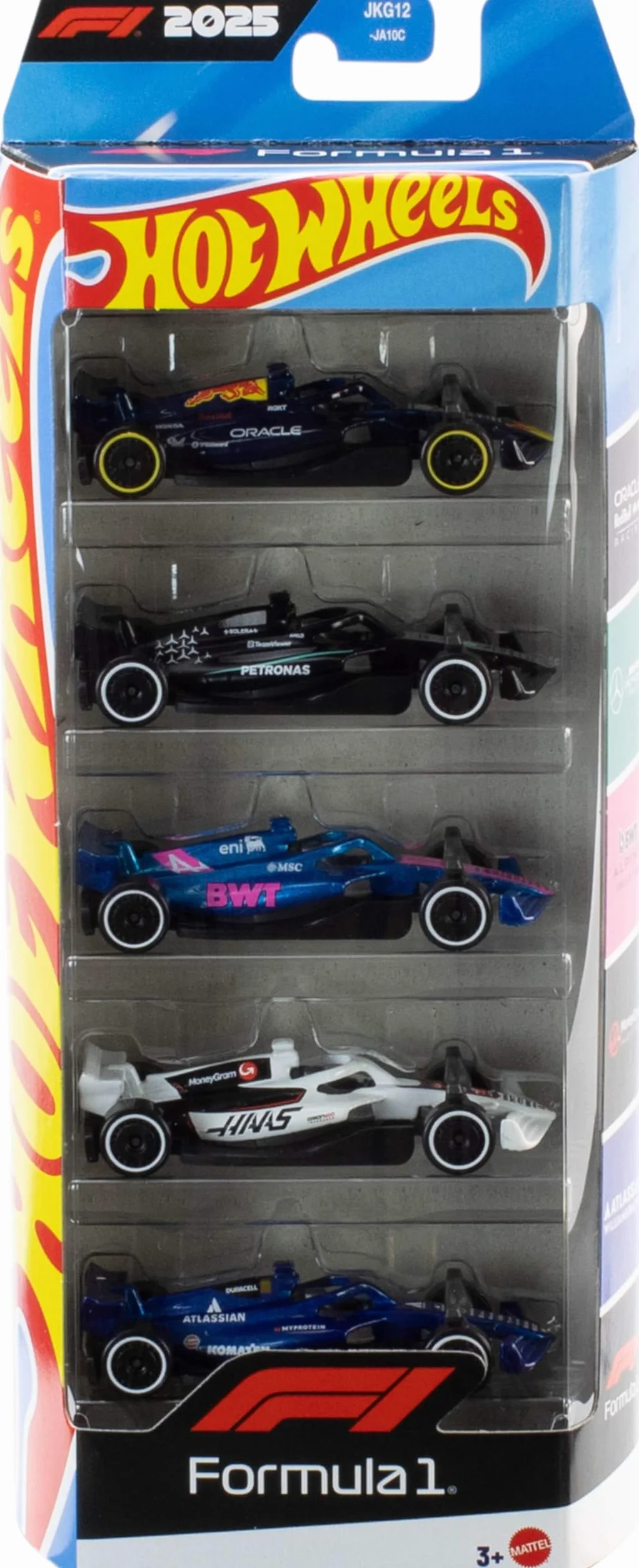 Hot Wheels Formula 1 Pack de 5 Coches de Juguete metálicos a Escala 1:64, Conjunto de 5 Coches coleccionables de F1 con Licencia Oficial para Jugar o exponer, JLN11