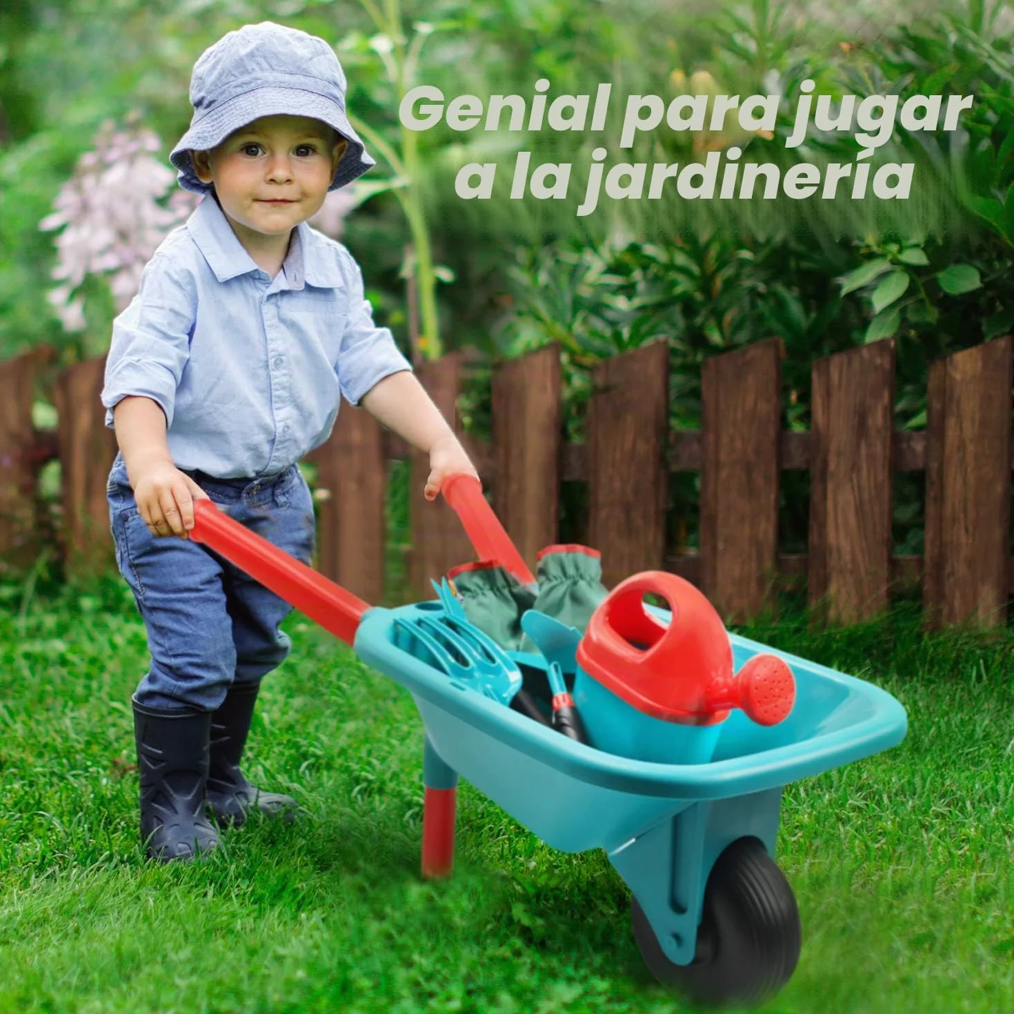 CUTE STONE - Carretilla infantil para niños, juego de herramientas para jardinería, juguetes de jardín con carretilla, guantes, rastrillo de mano, pala, doble azada, juguetes para interior y exterior