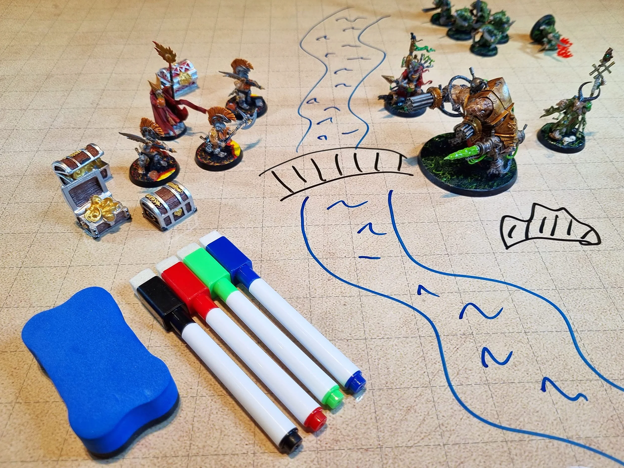 Dungeon Grid Game Mat + Rotuladores y Borrador + Cofres, Mapa Juego rol, D&D, Tablero rol y Juegos de Mesa, Dungeons and Dragons, DND, RPG, Juegos de rol.