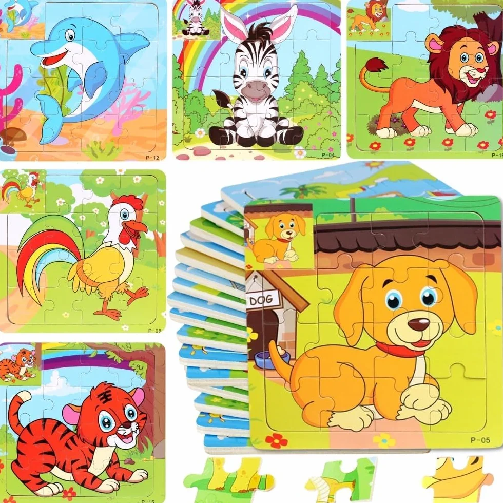 Puzzles Niños de Madera 18 PCS, Regalos Cumpleaños, Mini Juegos, Sorpresas, Envase Individuales